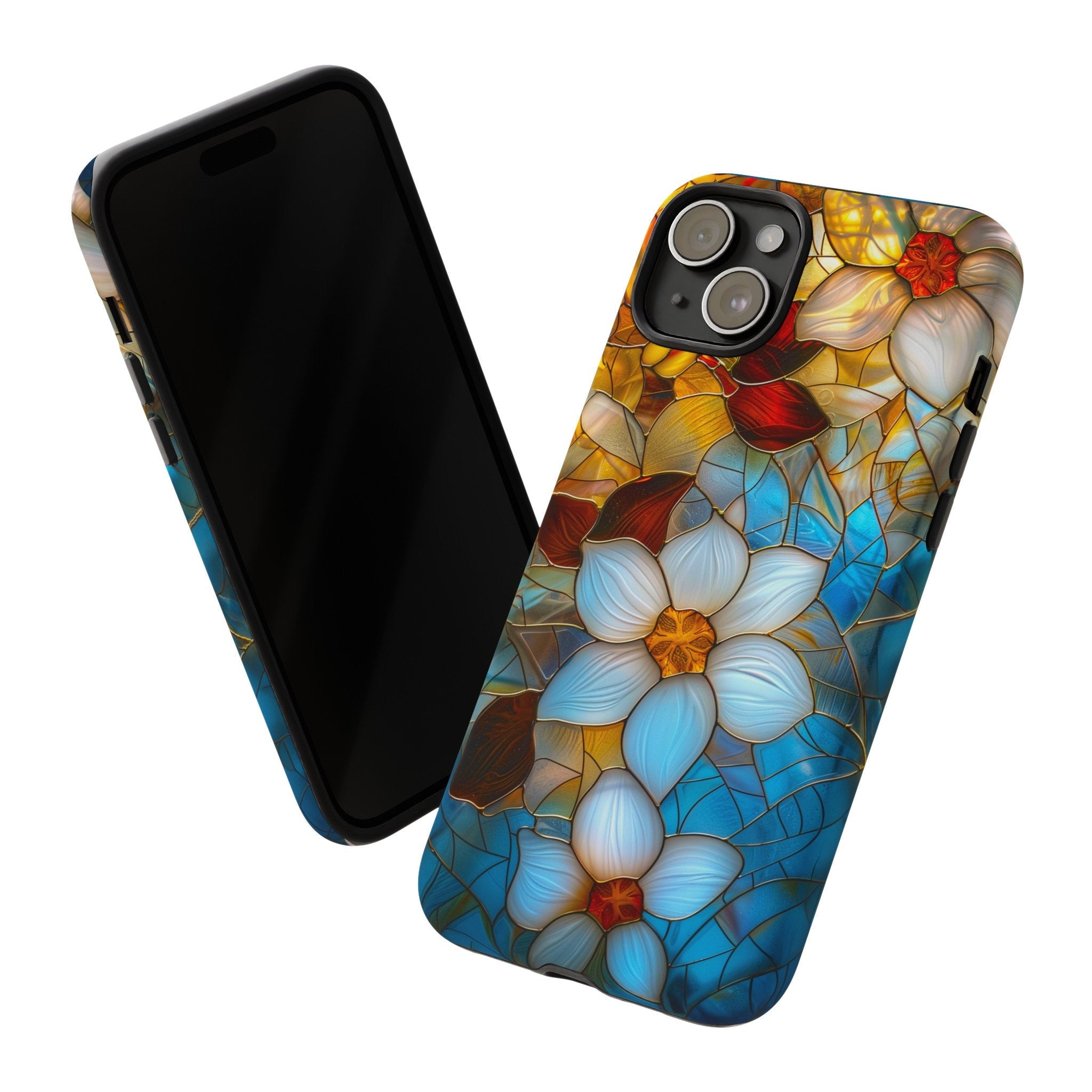 Floral Stained Glass Phone Case, Stained Glass Flower Blossoms Phone Cover, iPhone 15 Pro Max, Google Pixel Pro, Samsung Galaxy Plus Ultra