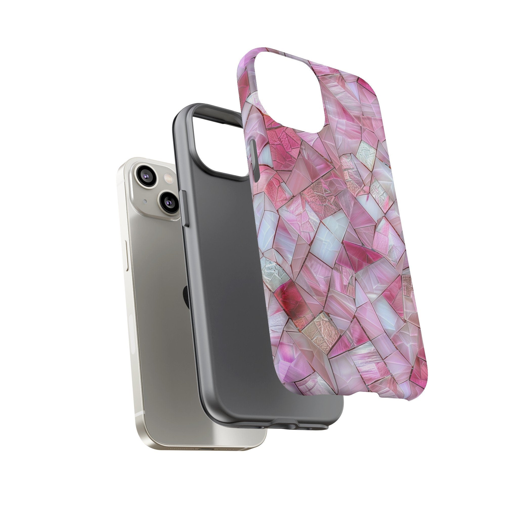 Cute Pink Stained Glass Phone Case, Pink Crystal Aesthetic Phone Cover, iPhone Pro Max, Google Pixel Pro, Samsung Galaxy Plus Ultra