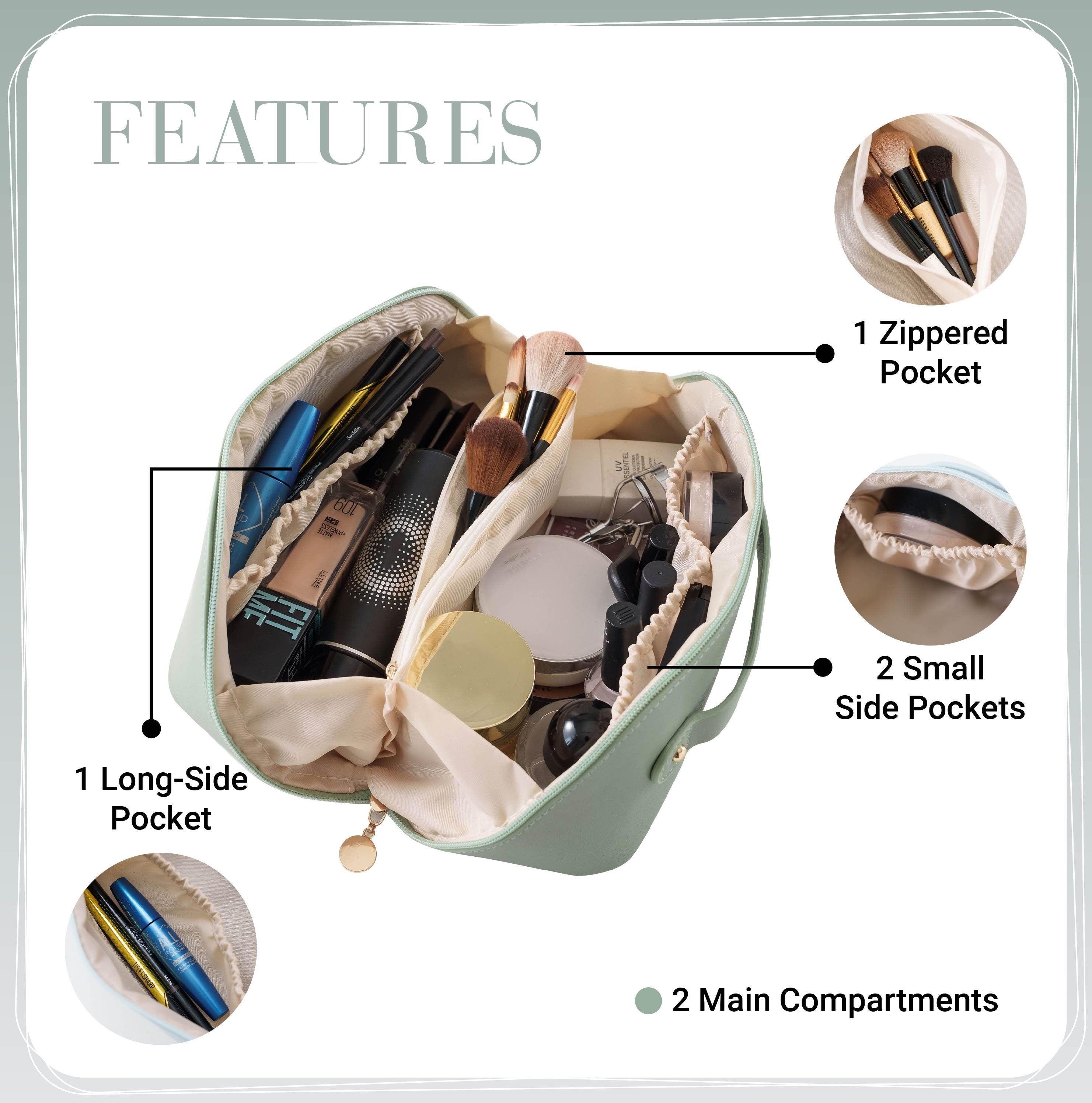 Personalized Embroidery Name Leather Makeup Bag, Large Capacity Cosmetic Bag with Zipper, Travel Accessories, Bridal Party Favor for Bridesmaids/Her