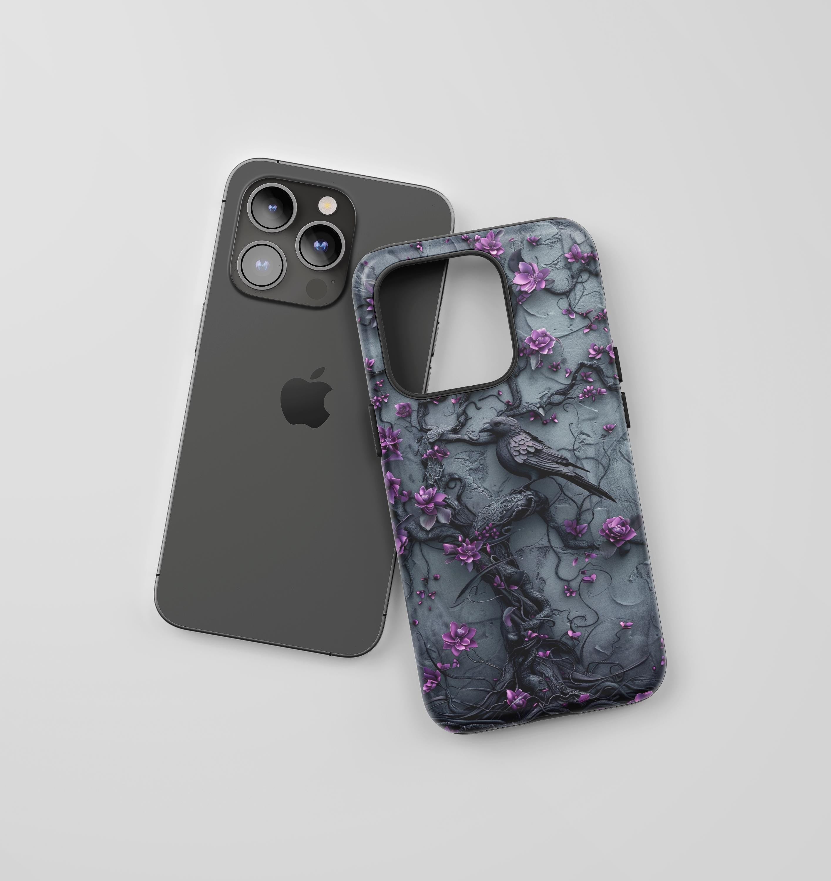 Goth Gothic Dark Spooky Raven Crow Phone Case Witchy Purple Tree Flower iPhone 15 14 13 12 11 8 Pro Max X XS XR Pixel Samsung S23 S24+ Gift