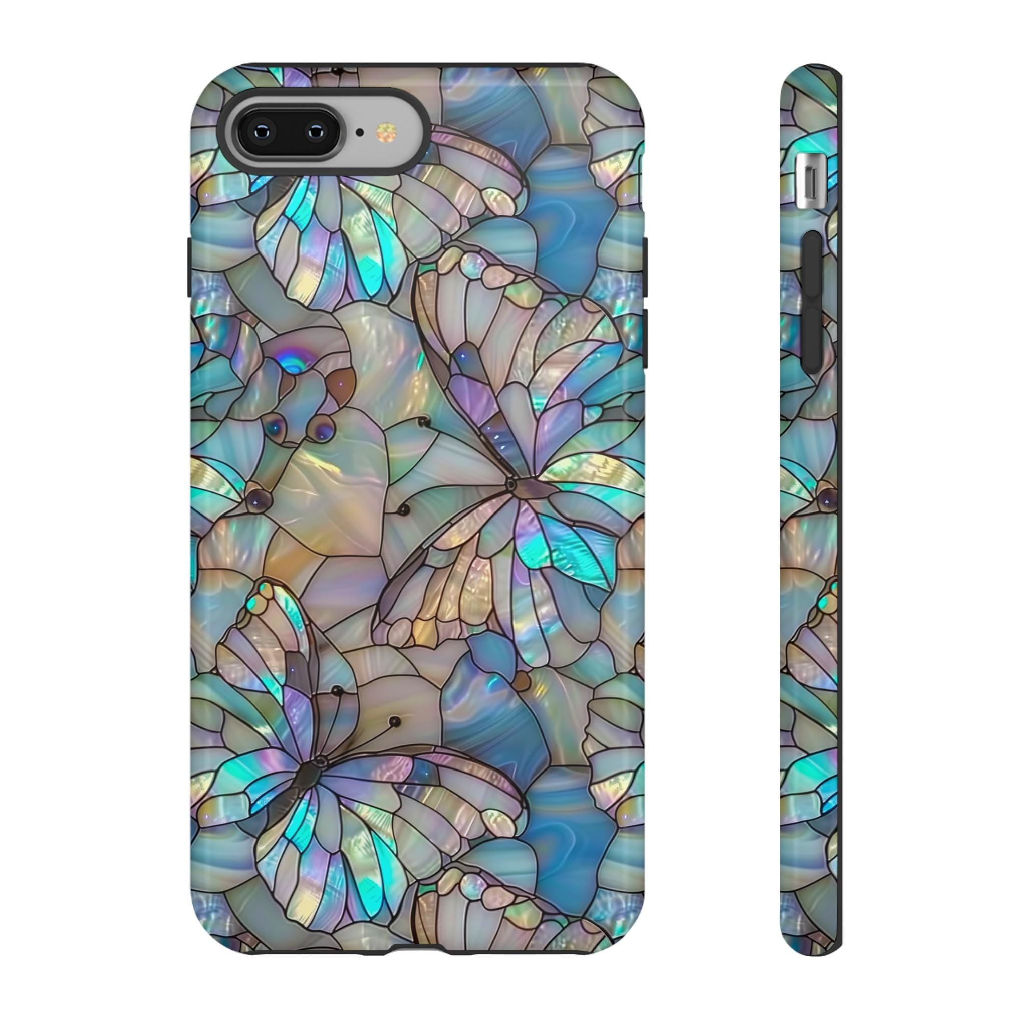 Stained Glass Butterfly Mosaic Phone Case, Stain Glass Look Butterfly Design Phone Cover For iPhone Pro Max, Pixel Pro, Samsung Ultra Plus