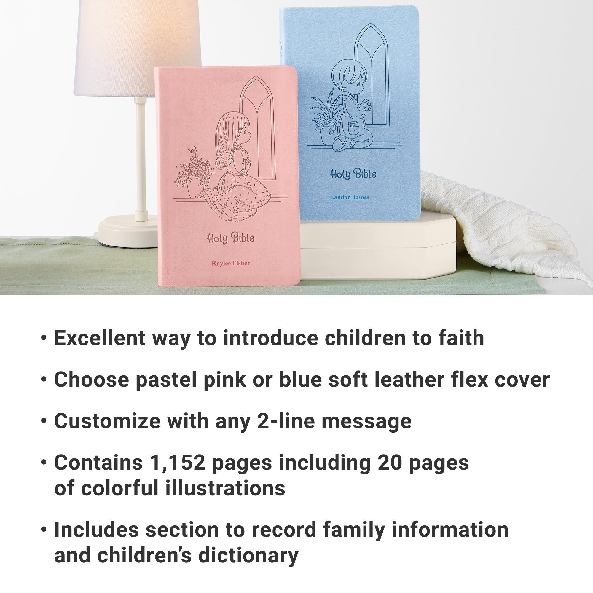 Personalized Precious Moments Bible Notebook, Religious Keepsake, For Kids, For Baptism, For Christening, ICB Version, Choose Blue or Pink