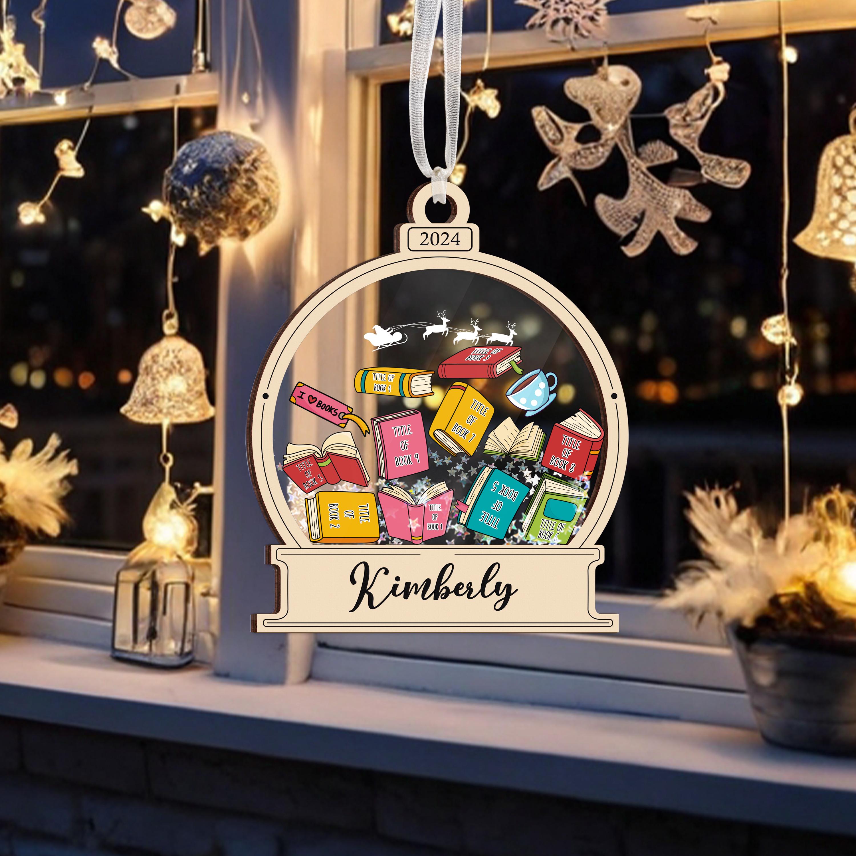 Book Shaker Ornament Personalized, Custom Book Titles, Book Lover Gift, Librarian Ornament, Bookworm Gift, Bookshelf Ornament, Reader Gift