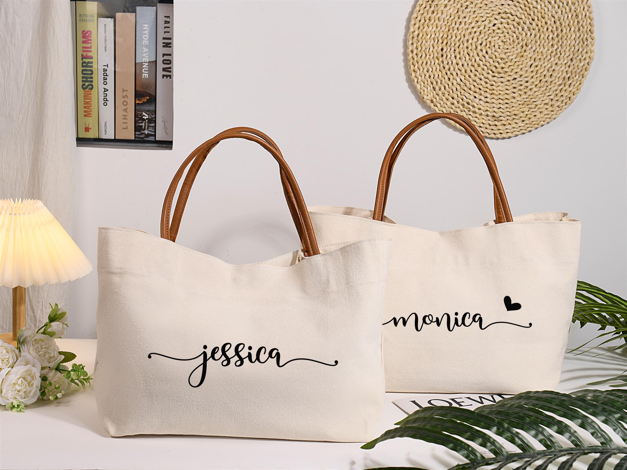 Custom Bridesmaid Canvas Tote Bag with Name, Beach Bag with Zipper/Magnetic Buckle, Bridal Party Gift, Birthday/Wedding Gift for Friends/Bridesmaid