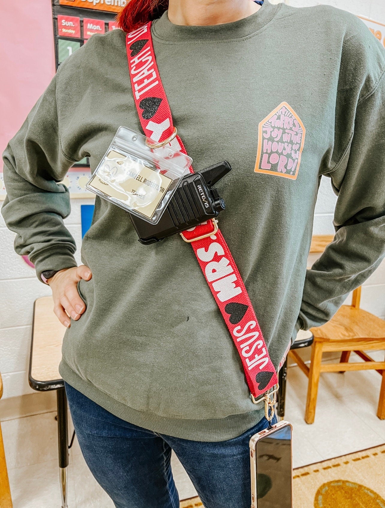 Teacher Crossbody Strap / Teacher Custom Gift / Teacher Badge Holder / Cell Phone Sling / Crossbody Phone Strap  / Teacher Accessories