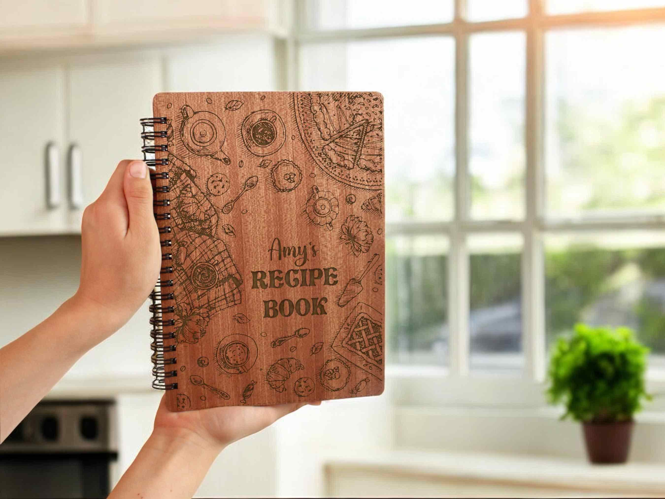 Personalized Wood Recipe Spiral Notebook Birthday Gift for Her Custom CookBook Personalzied Recipe Book Wooden Spiral Notebook Cooking Gift