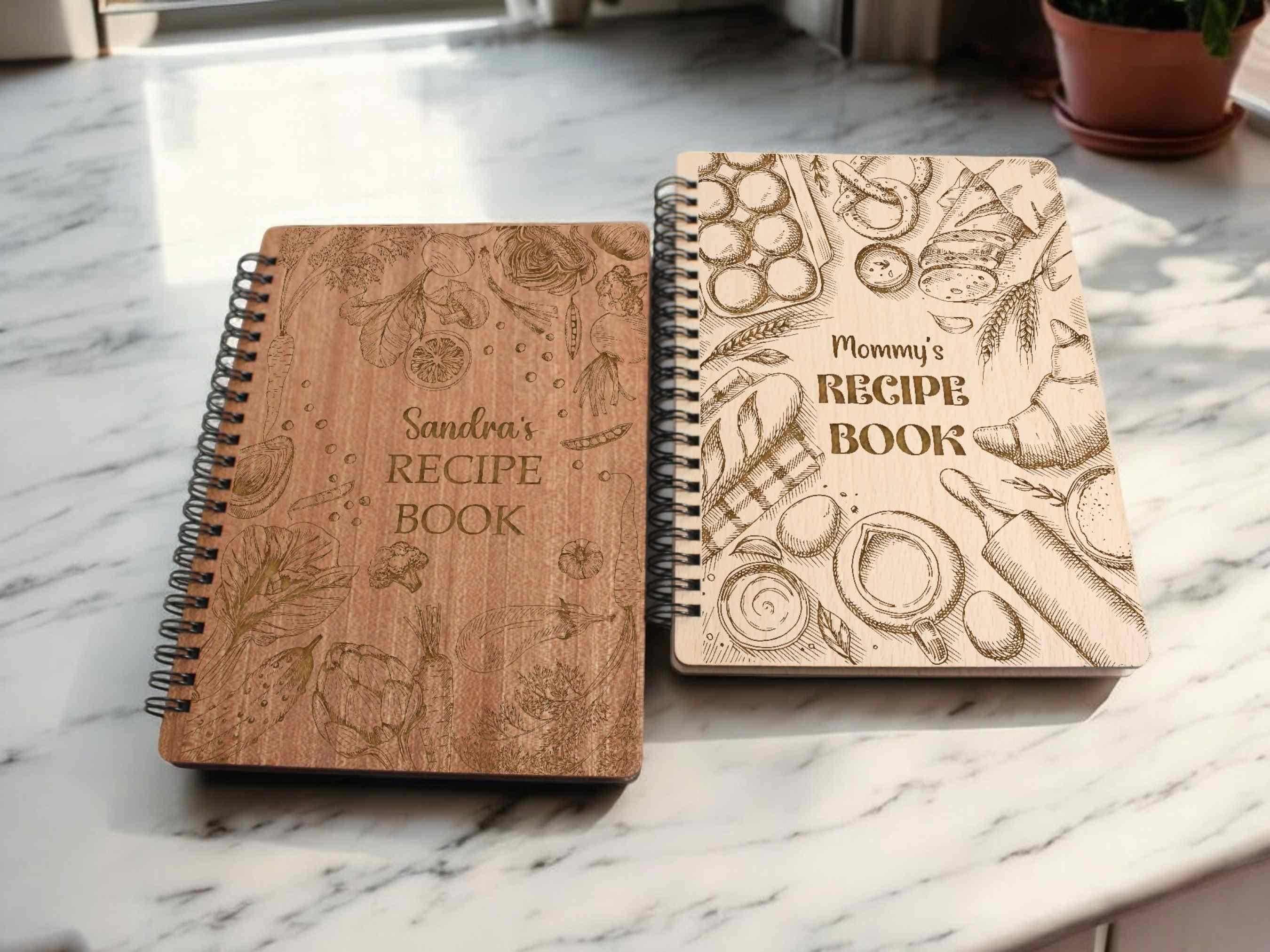 Personalized Wood Recipe Spiral Notebook Birthday Gift for Her Custom CookBook Personalzied Recipe Book Wooden Spiral Notebook Cooking Gift