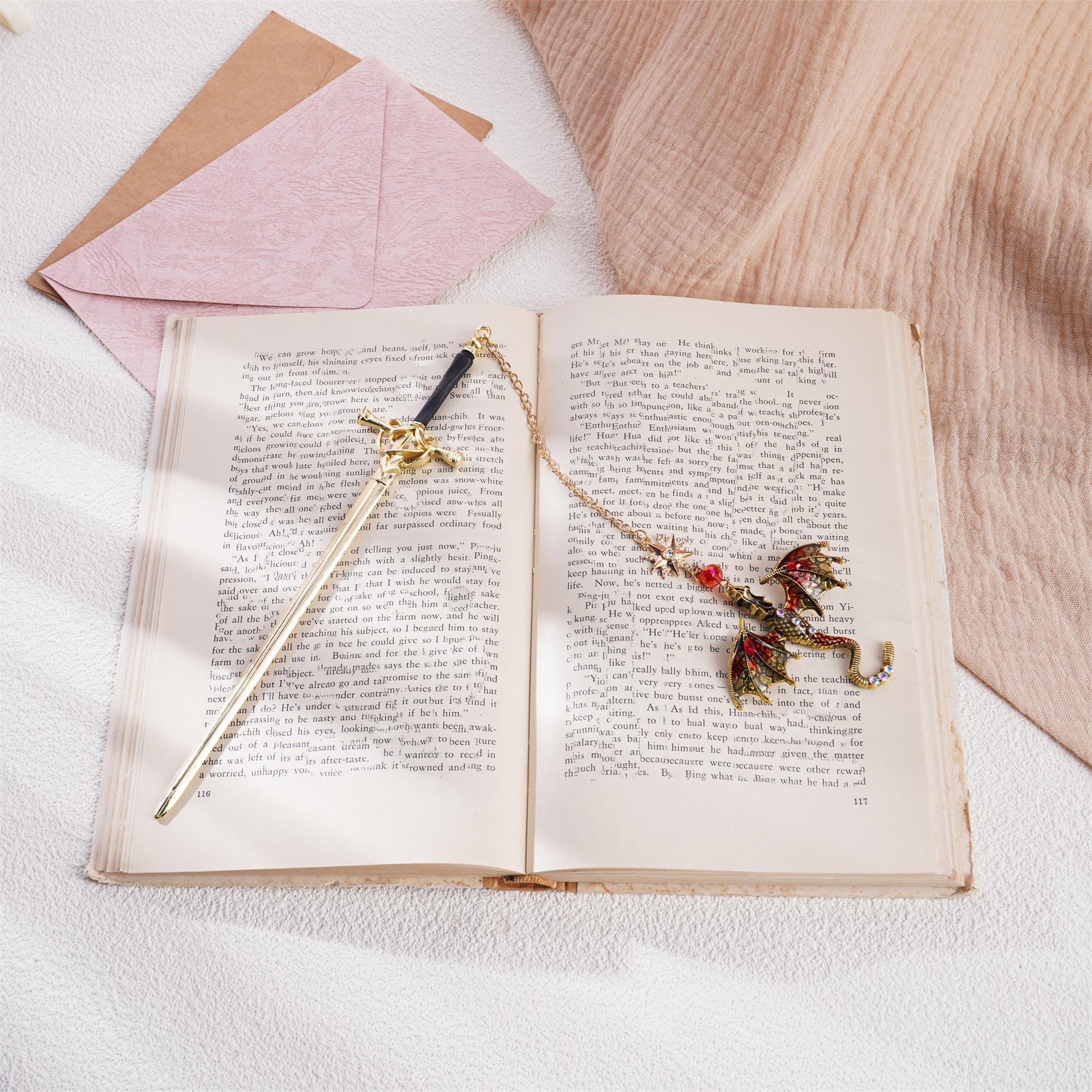 Sword Dragon Bookmark Birthday Gifts for Book Lover Reader Fantasy Bookworm Silver Gold Metal Charm Anniversary Gift Bookish Accessories