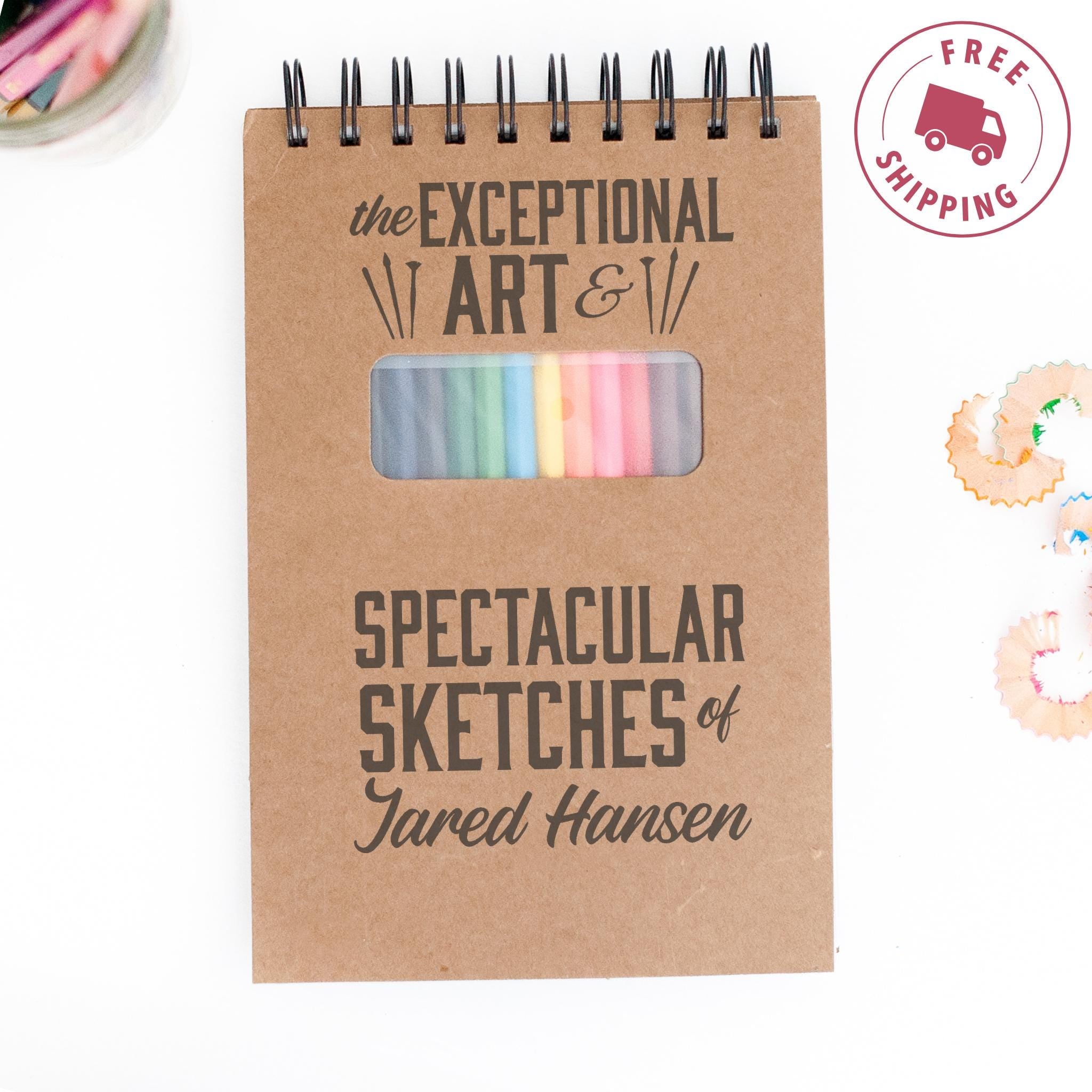 Custom Drawing Sketchbook with 12 Coloring Pencils, Personalized Gift for Young Artist, Birthday Gift for Boys and Girls, Teens, Sketch Pad