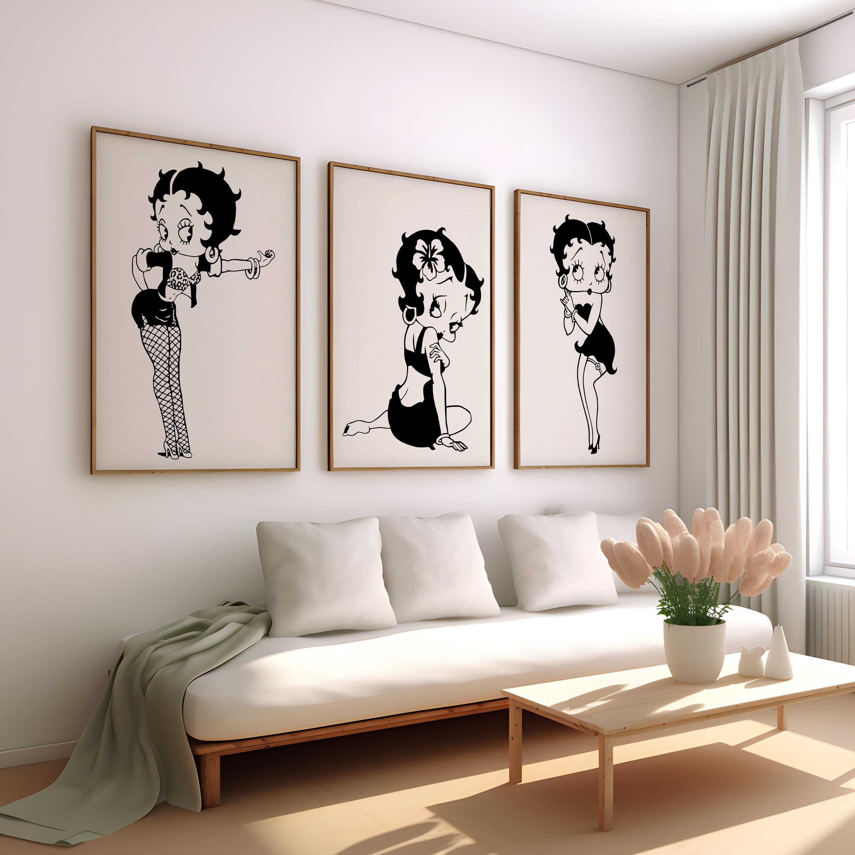 Betty Boop Set of 3 Canvas / Art Prints / Framed Wall Art, Home Decor, Dorm Art for College Girls, Aura Poster Gift for Girlfriend