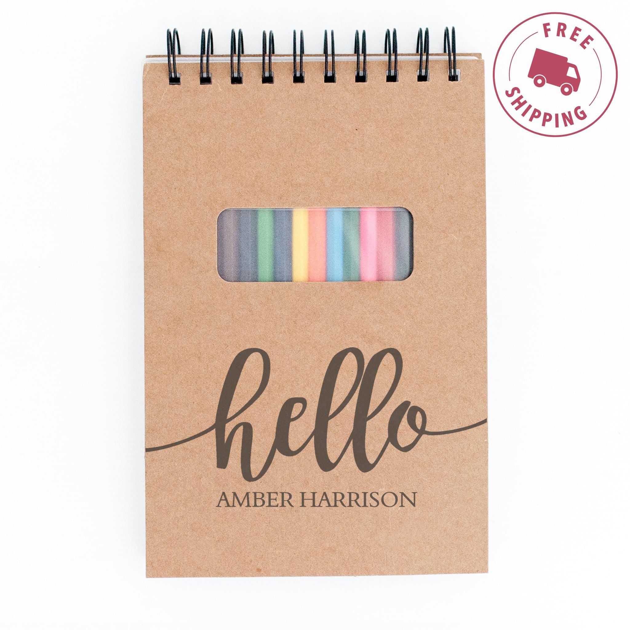 Custom Drawing Sketchbook with 12 Coloring Pencils, Personalized Gift for Young Artist, Birthday Gift for Boys and Girls, Teens, Sketch Pad