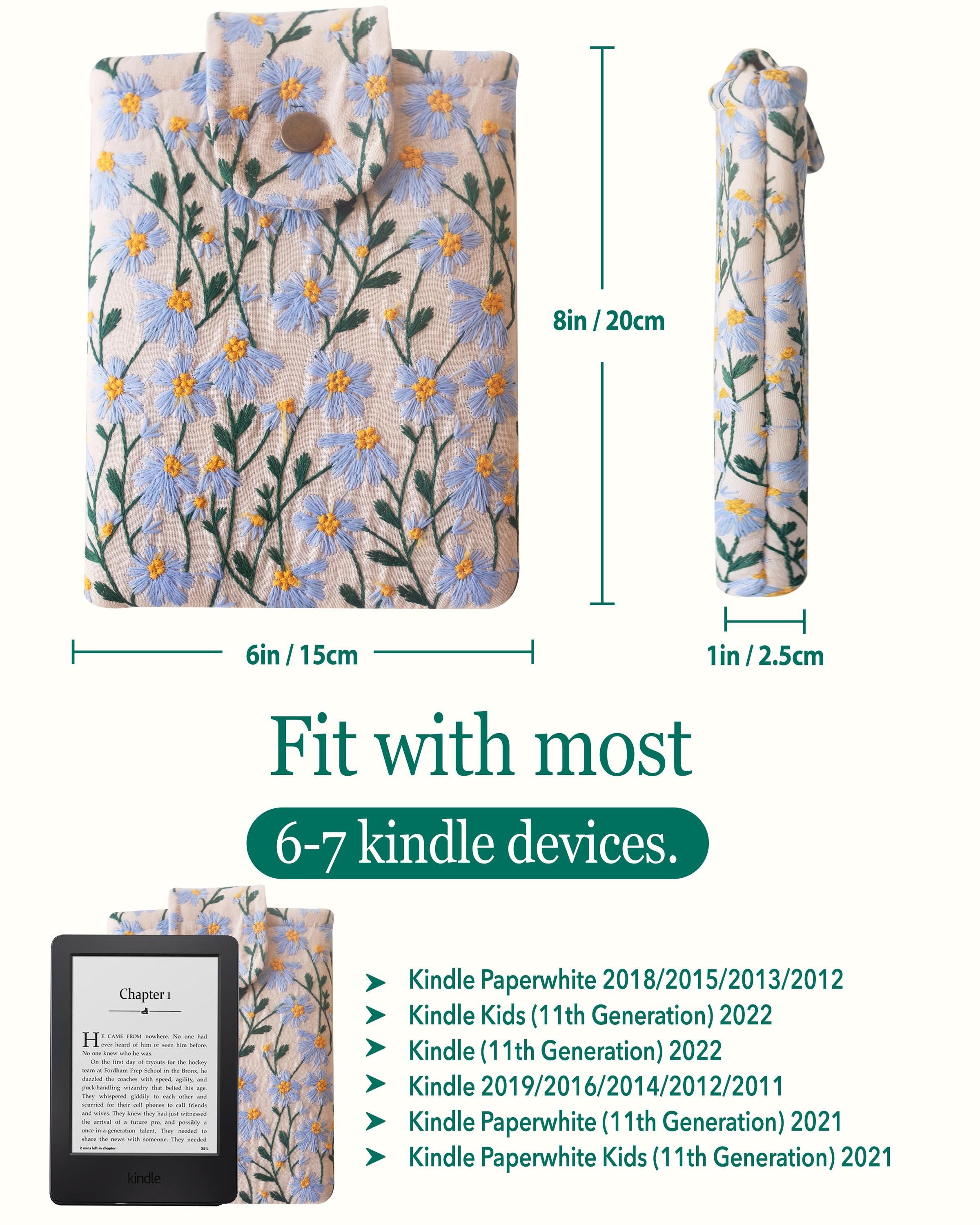 Blue Beige Daisy Embroidered book sleeve, kindle sleeve, ereader cover, iPad sleeve, Book Gift, book pouch, Bible cover