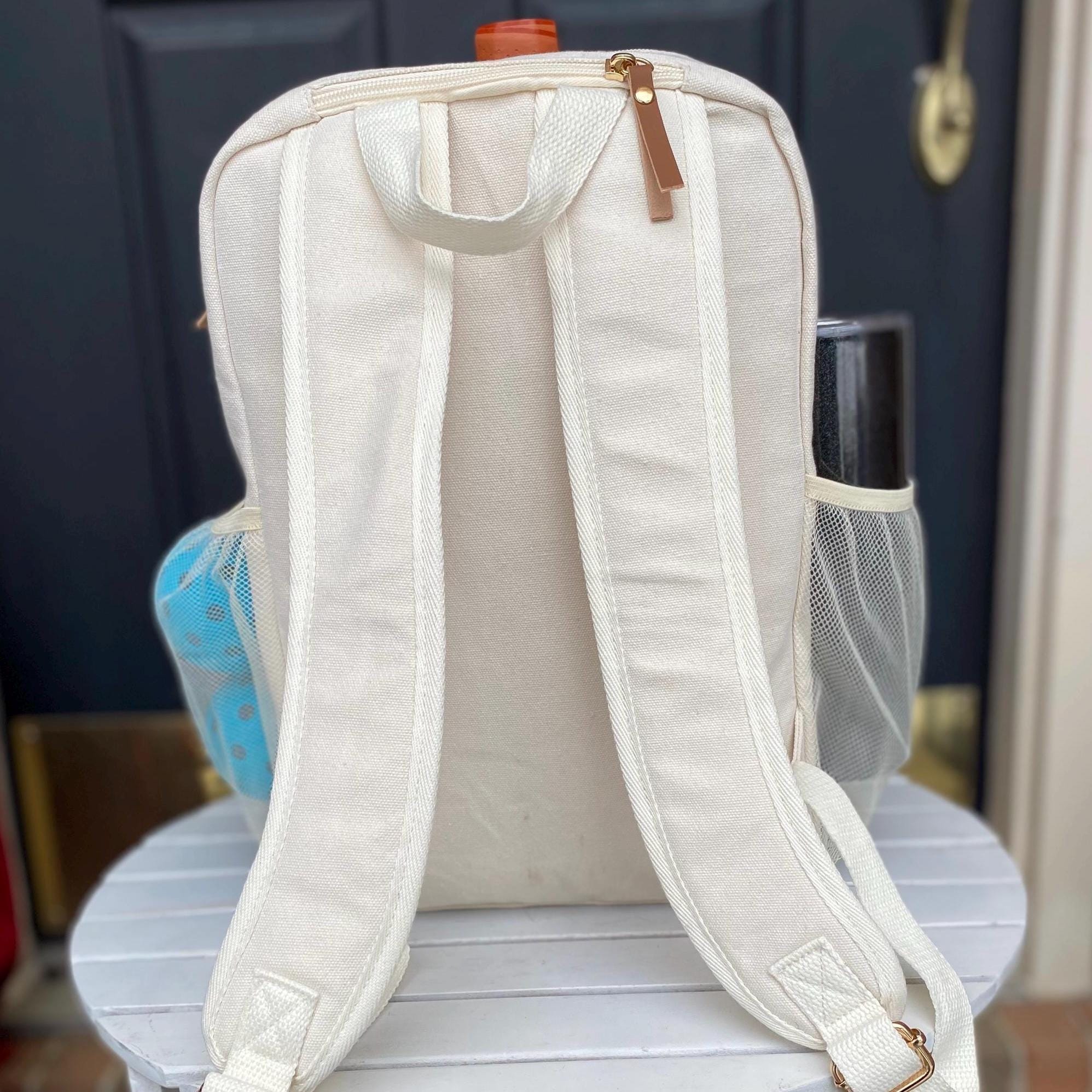 Personalized Natural Canvas Pickleball Paddle Bag, Custom Racket Backpack, Mini Preppy Sports Tote, Stylish Cute Racquet Cover, Mother’s Day