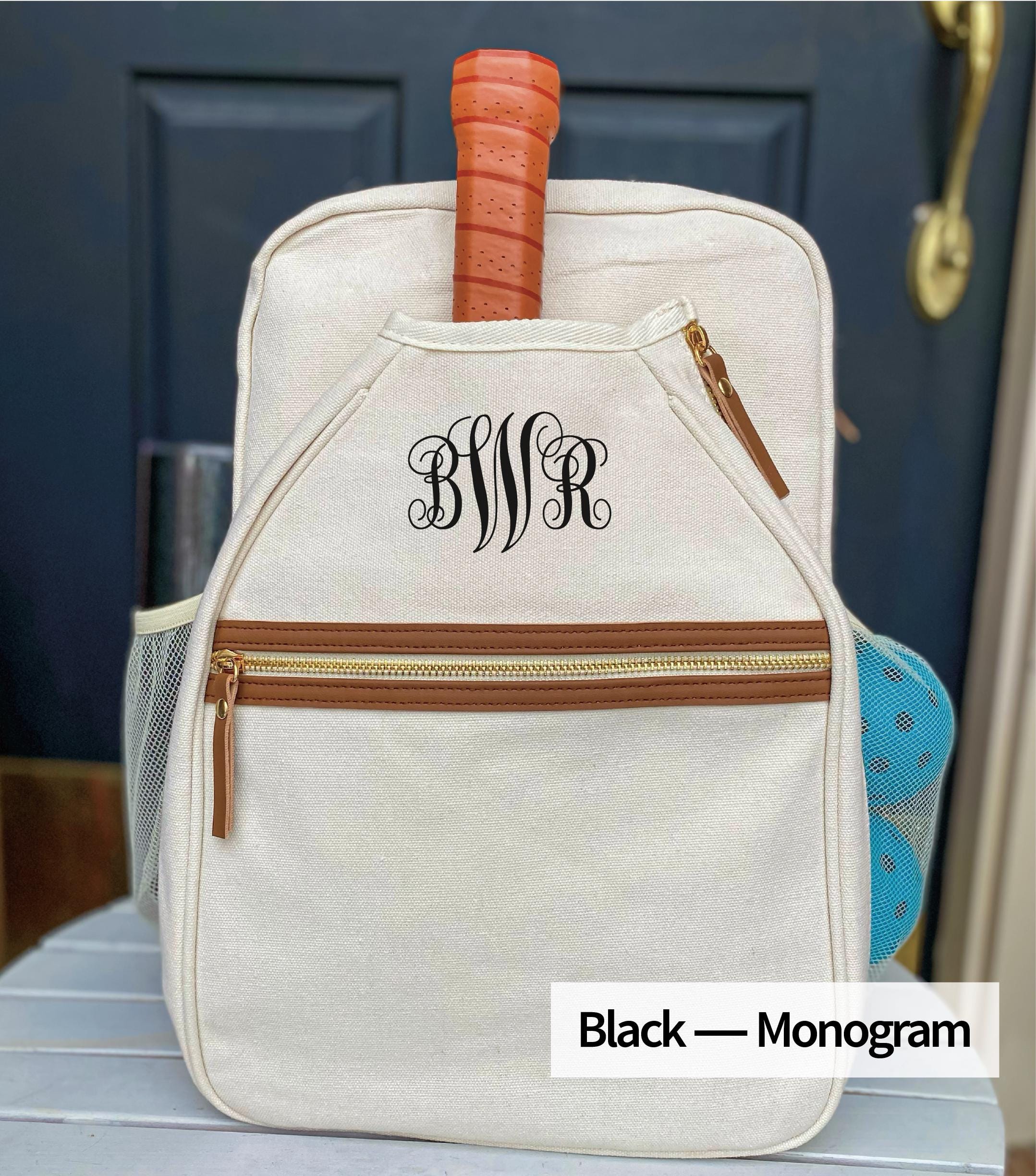 Personalized Natural Canvas Pickleball Paddle Bag, Custom Racket Backpack, Mini Preppy Sports Tote, Stylish Cute Racquet Cover, Mother’s Day