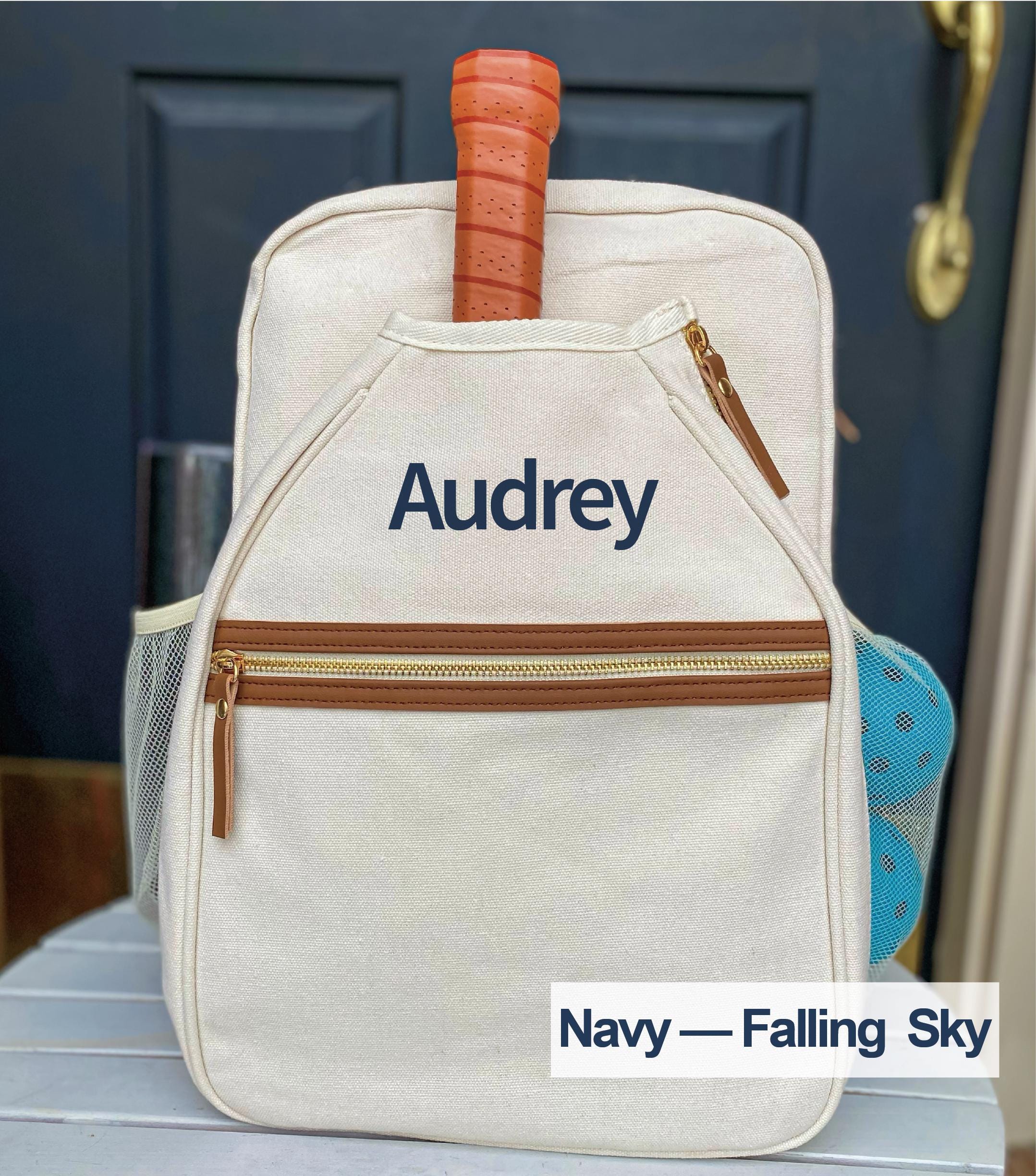 Personalized Natural Canvas Pickleball Paddle Bag, Custom Racket Backpack, Mini Preppy Sports Tote, Stylish Cute Racquet Cover, Mother’s Day