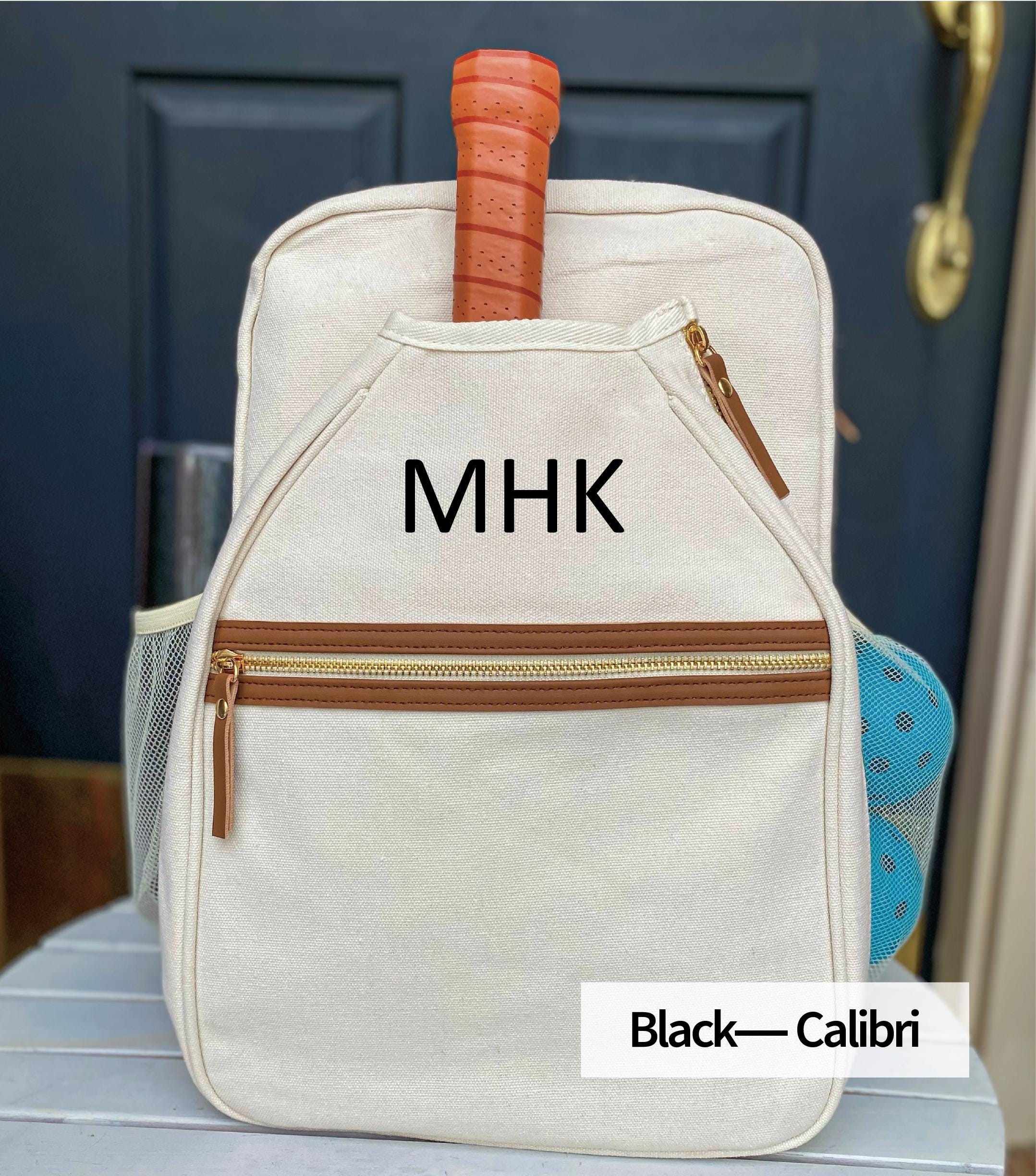 Personalized Natural Canvas Pickleball Paddle Bag, Custom Racket Backpack, Mini Preppy Sports Tote, Stylish Cute Racquet Cover, Mother’s Day