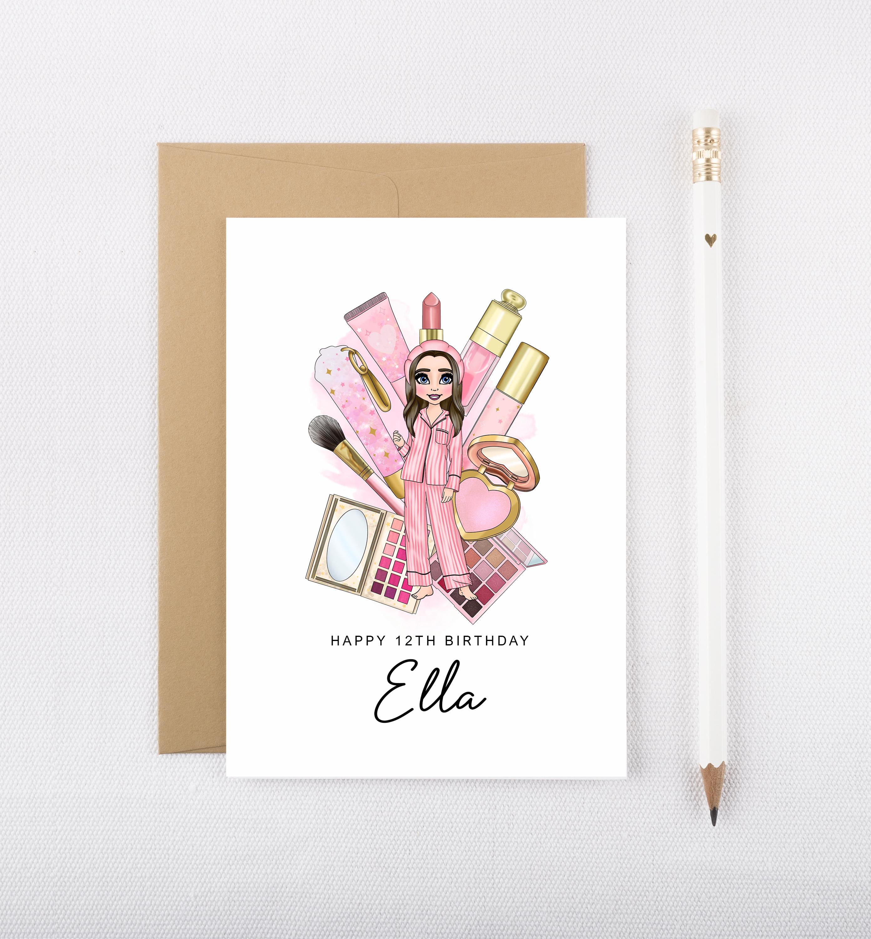 Personalised Satin Customisable Pink Makeup Doll Pjs, Personalised P Louise Pyjamas, Personalised Pjs, Birthday Pyjamas for girls