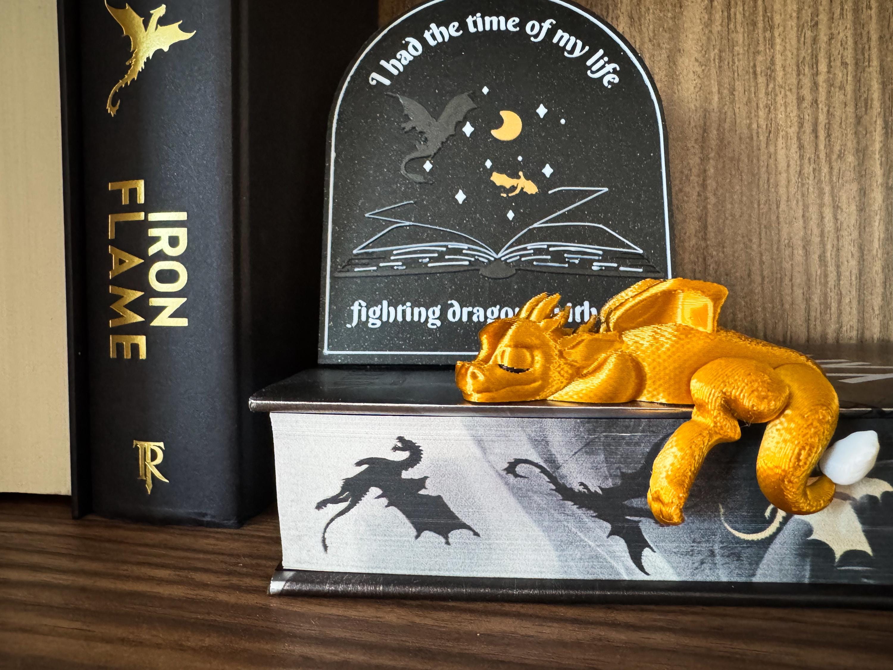 Sleeping Dragon Bookshelf Sitter | Dragon Bookshelf Decor | Multicolor Dragon Figurine | Fourth Wing Inspired | Black and Gold Dragons