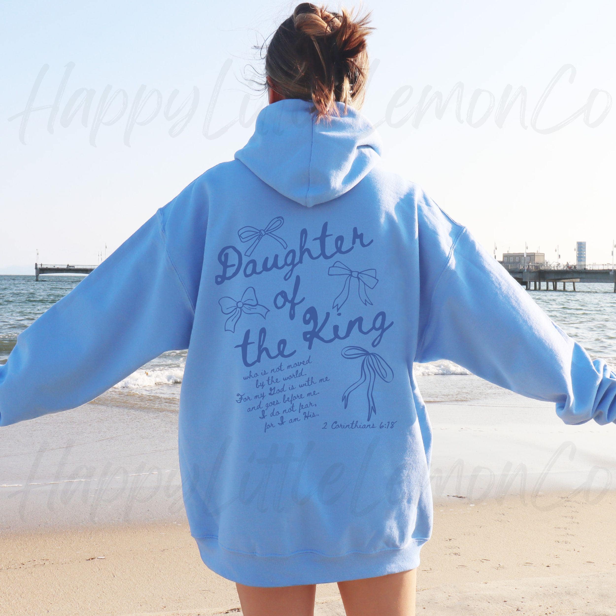 Trendy Christian Hoodie Daughter of the King Sweater Bible Verse Hoodie Aesthetic Women's Faith Apparel Words on Back Teenage Girl Gift