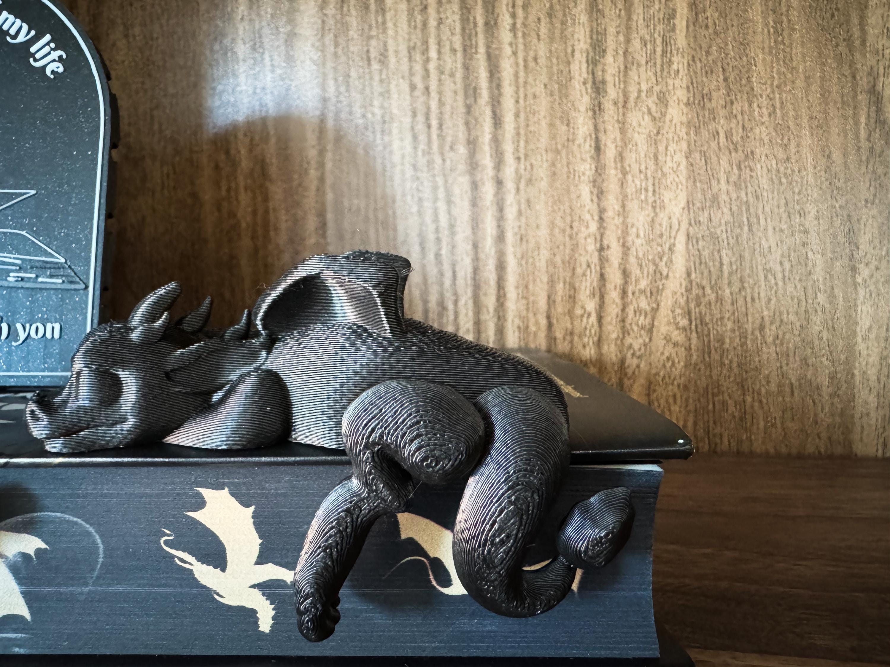 Sleeping Dragon Bookshelf Sitter | Dragon Bookshelf Decor | Multicolor Dragon Figurine | Fourth Wing Inspired | Black and Gold Dragons