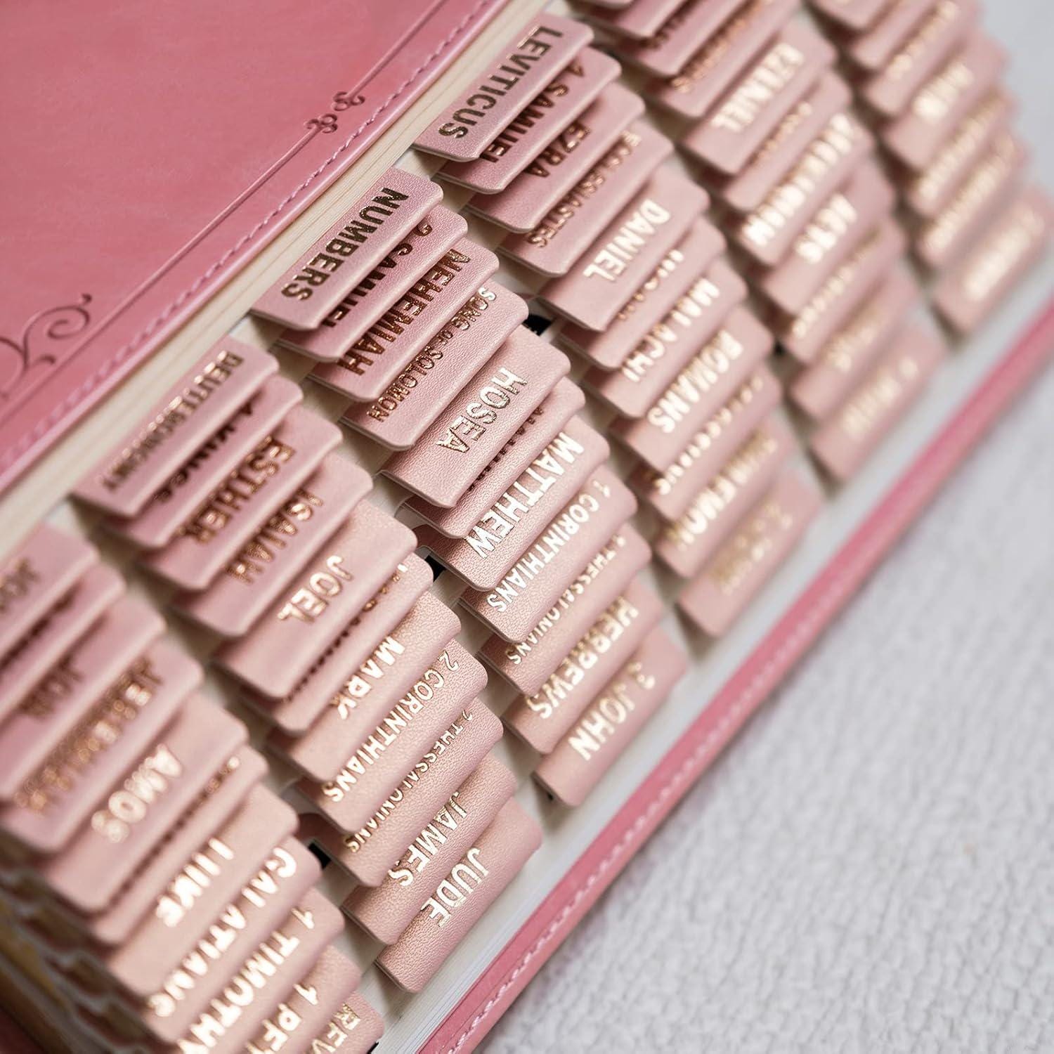 Custom Pink KJV Tabbed BIBLE with Tabs Christian Gift for Her Mom Women Girls Baptism Catholic Confirmation Communion Study Wedding Birthday