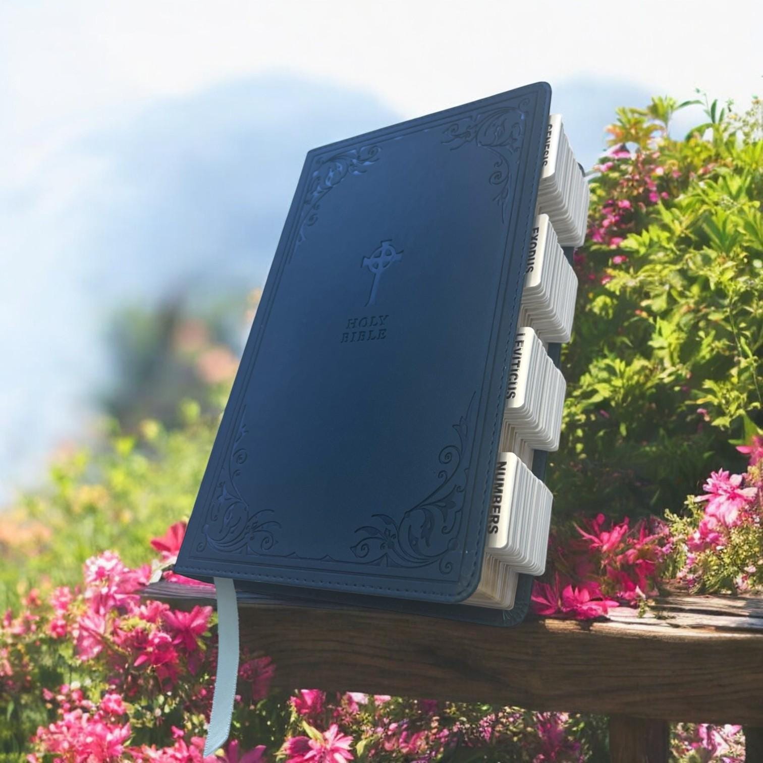 Custom Blue NRSV Tabbed BIBLE with Tabs Catholic Gift for Him Dad Men Boys Her Mom Women Confirmation Baptism Communion Wedding Birthday Son