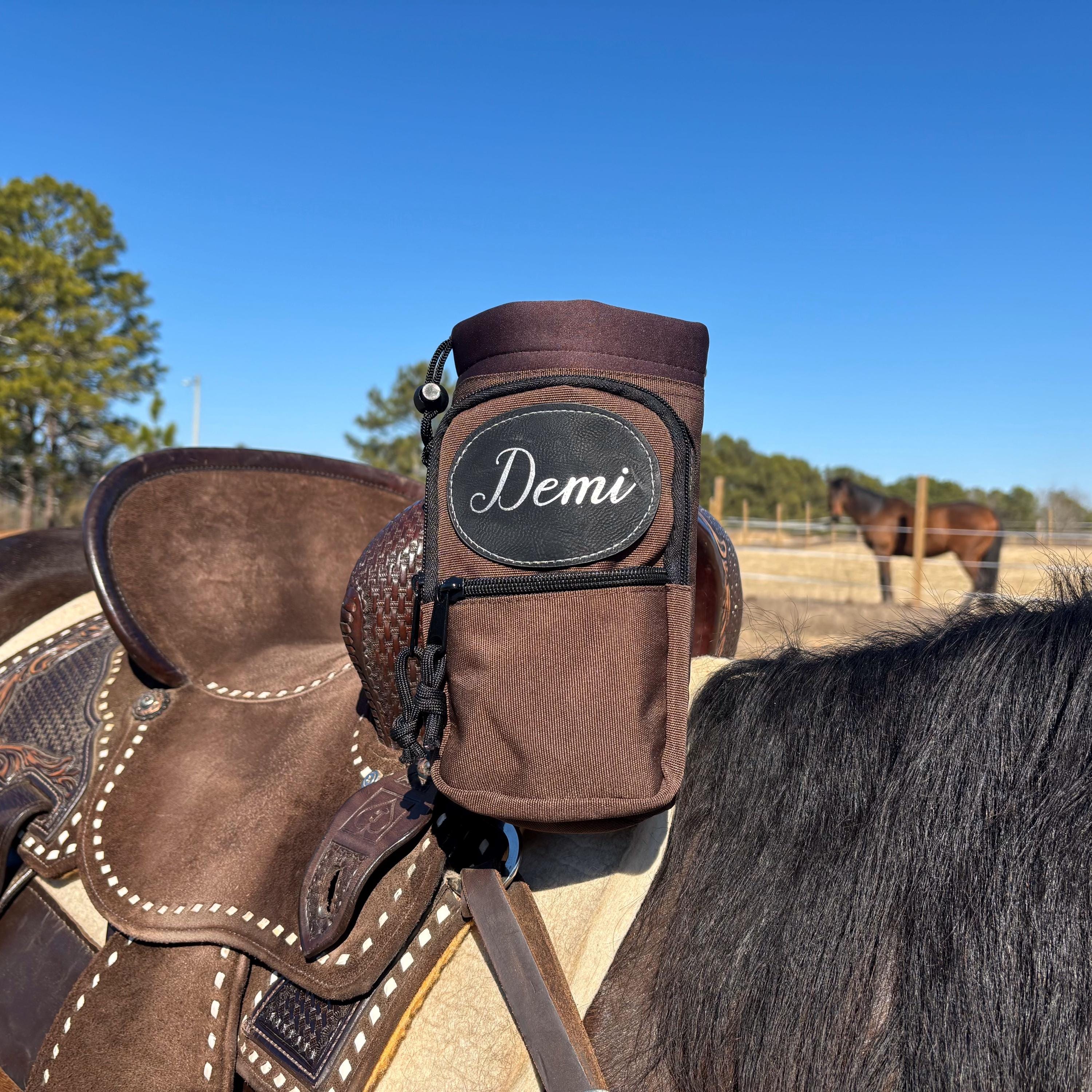 Personalized Horse Saddle Water Bottle Holder, Brown, Multi Pocket Horse Saddle Drink Holder up to 40oz, Horse Gifts, Horse Stuff Horse Tack