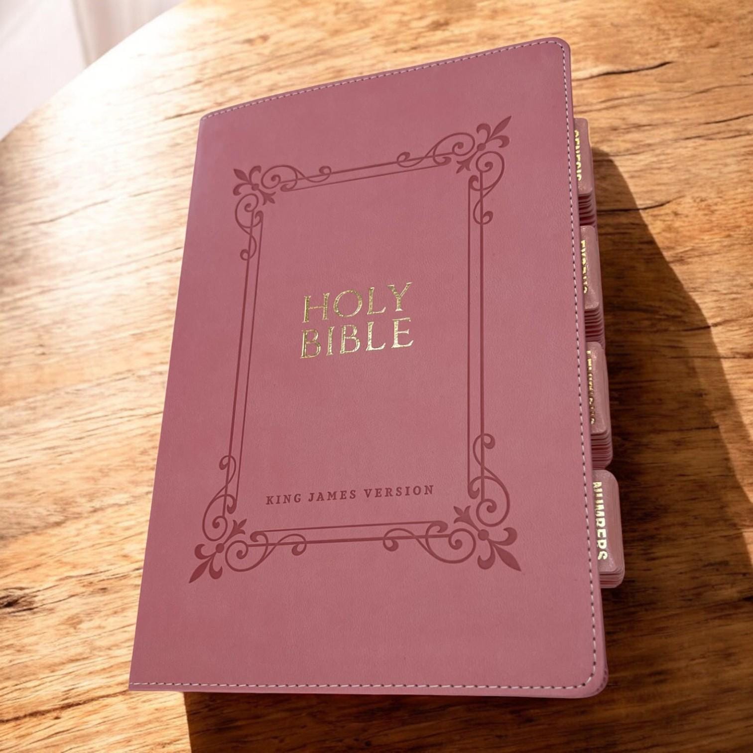 Custom Pink KJV Tabbed BIBLE with Tabs Christian Gift for Her Mom Women Girls Communion Baptism Catholic Study Confirmation Wedding Birthday