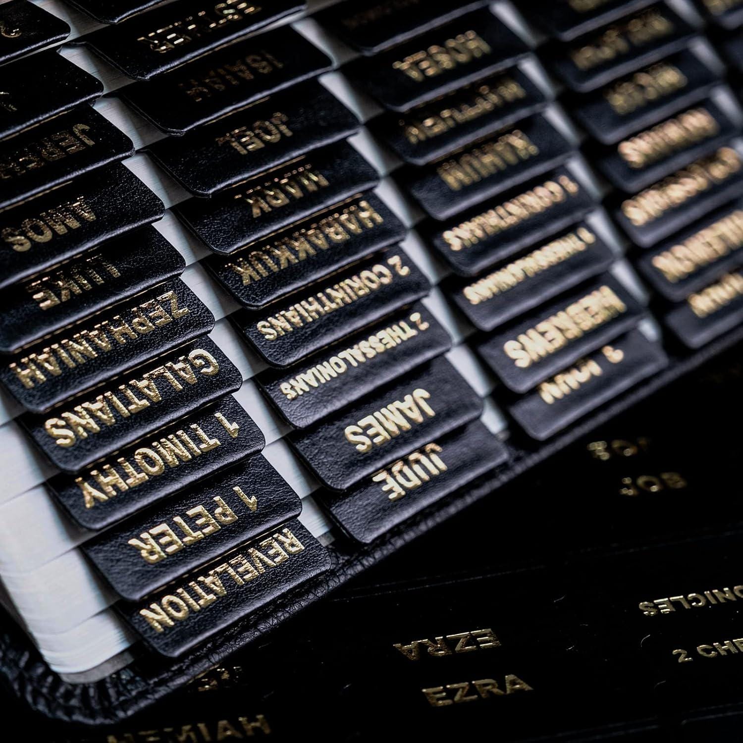 Custom Leather Black KJV Tabbed BIBLE with Tabs Christian Gift for Him Dad Men Her Communion Baptism Catholic Confirmation Wedding LARGE Birthday