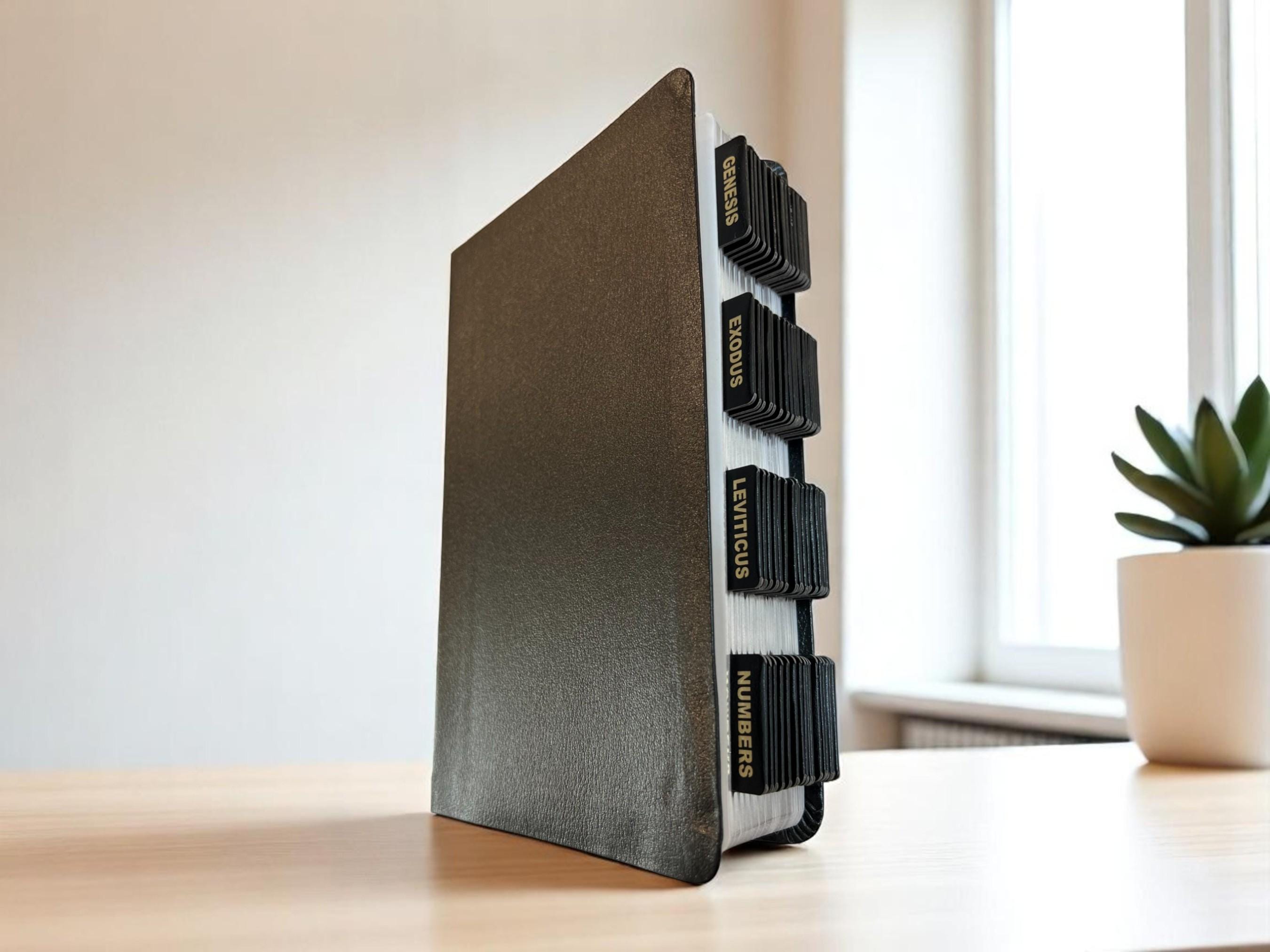 Custom Black NIV Tabbed BIBLE with Tabs Christian Gift for Him Dad Men Boys Her Women Mom Catholic Confirmation Communion Baptism Birthday