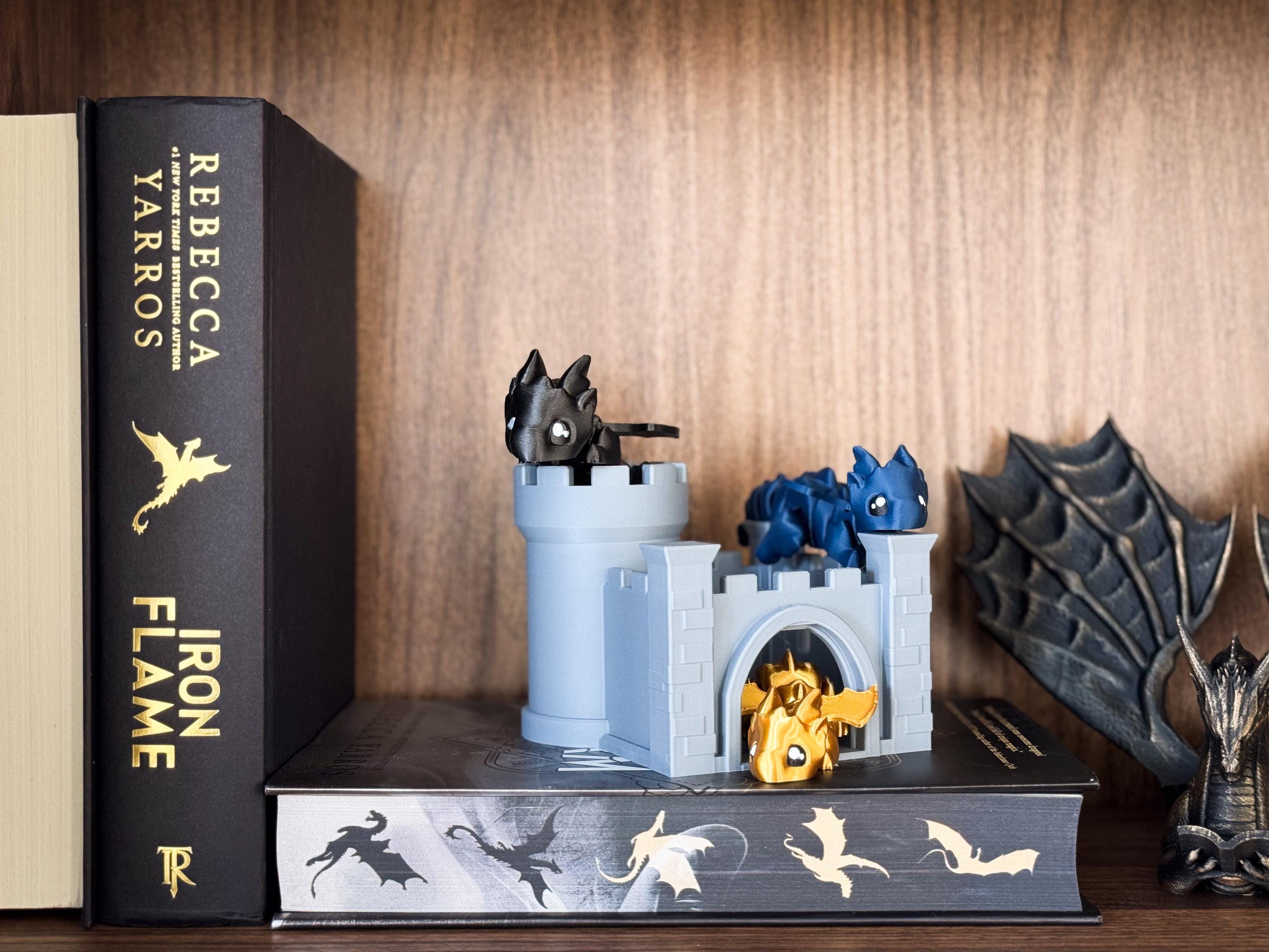Sleeping Dragon Bookshelf Sitter | Dragon Bookshelf Decor | Multicolor Dragon Figurine | Fourth Wing Inspired | Black and Gold Dragons
