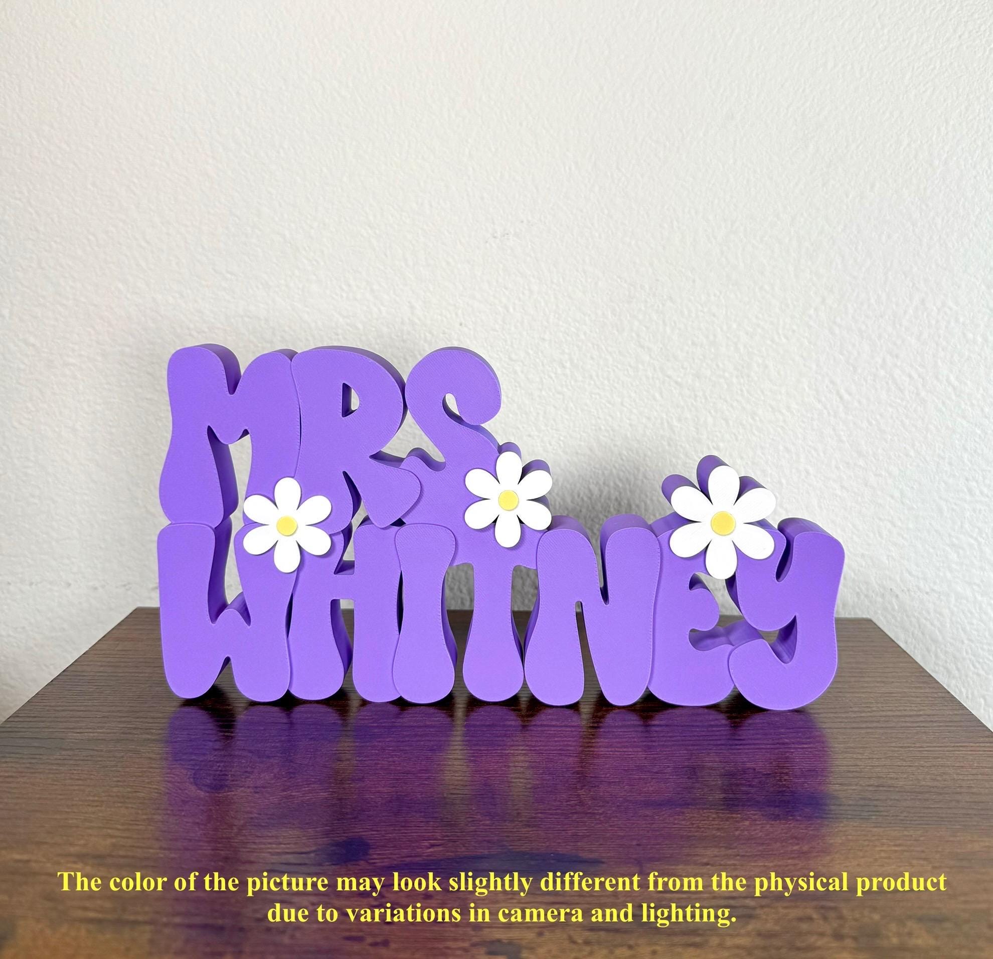 Personalized Teacher Name Plate, Daisy, Teacher Name Sign, Retro Name Sign, Groovy Name Plate, Teacher Gift, Daycare Gift, Office Name Plate