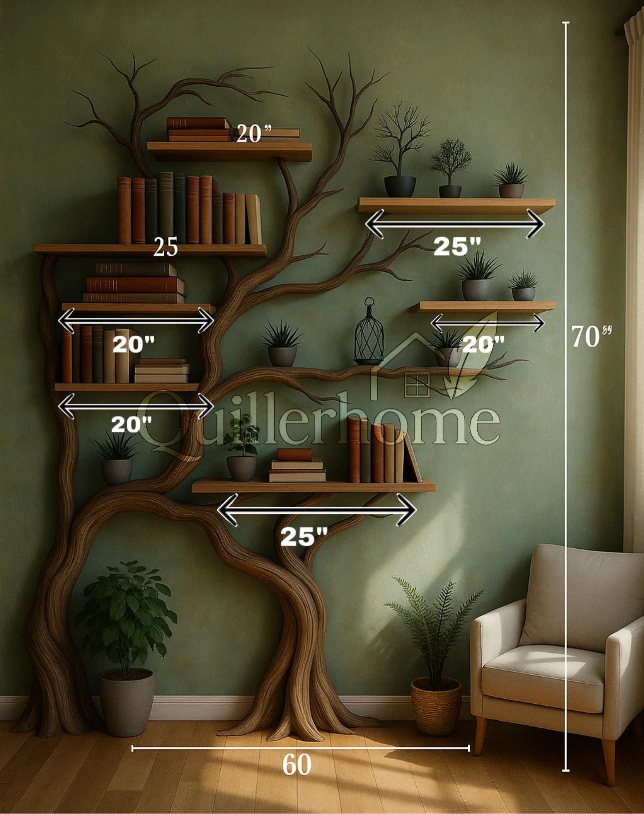Tree Bookshelf Wall-Mounted | Handmade Wooden Branch Shelf | Nature-Inspired Bookcase | Custom Rustic Wall Decor | Unique Tree Shelf