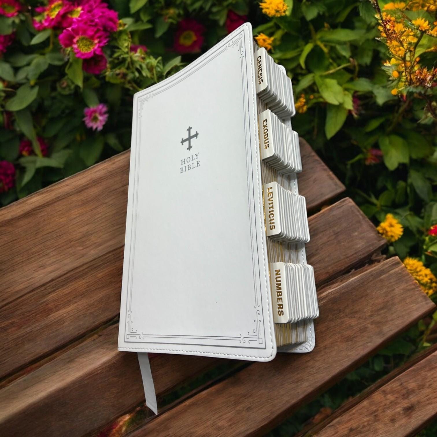 Custom White NRSV Tabbed BIBLE with Tabs Catholic Gift for Her Mom Women Girls Men Him Boys Confirmation Baptism Communion Birthday Grandpa