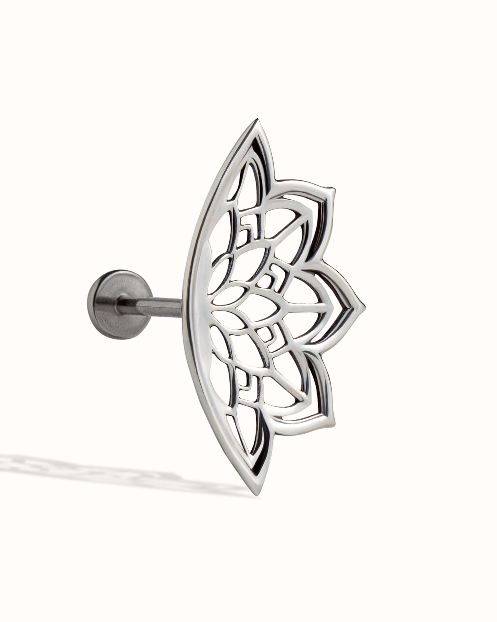 Boho Helix Earring • Geometric Mandala Lotus Flower Hidden Helix • Piercing 18G 16G • Cartilage Bohemian Silver Spiritual Jewelry •  CRT023