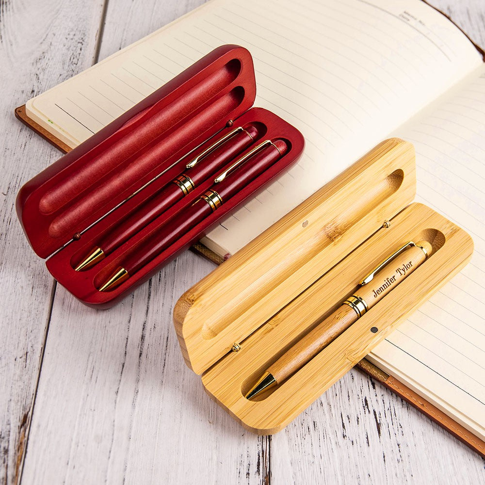 Pen & Case Sets with Gift Box, Custom Engraved Name Wooden Ballpoint Pen, Gift for Students/Lawyers/Doctors/Teachers/Graduates
