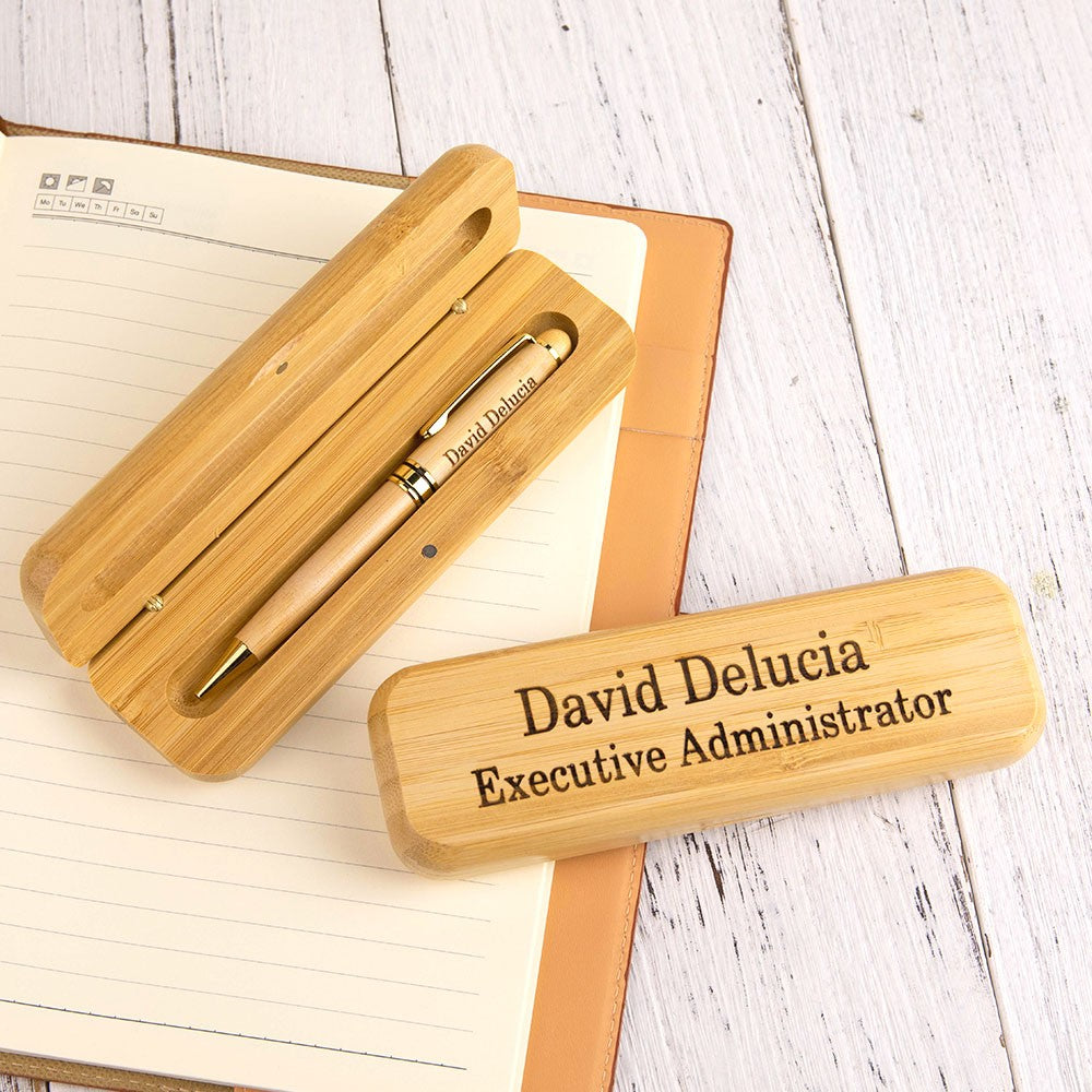 Pen & Case Sets with Gift Box, Custom Engraved Name Wooden Ballpoint Pen, Gift for Students/Lawyers/Doctors/Teachers/Graduates
