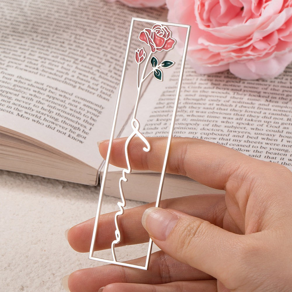 Custom Handmade Watercolor Birthday Flower Name Bookmark, Colorful Birthday Flower Stainless Steel Bookmark, Gift for Book Lovers/Readers