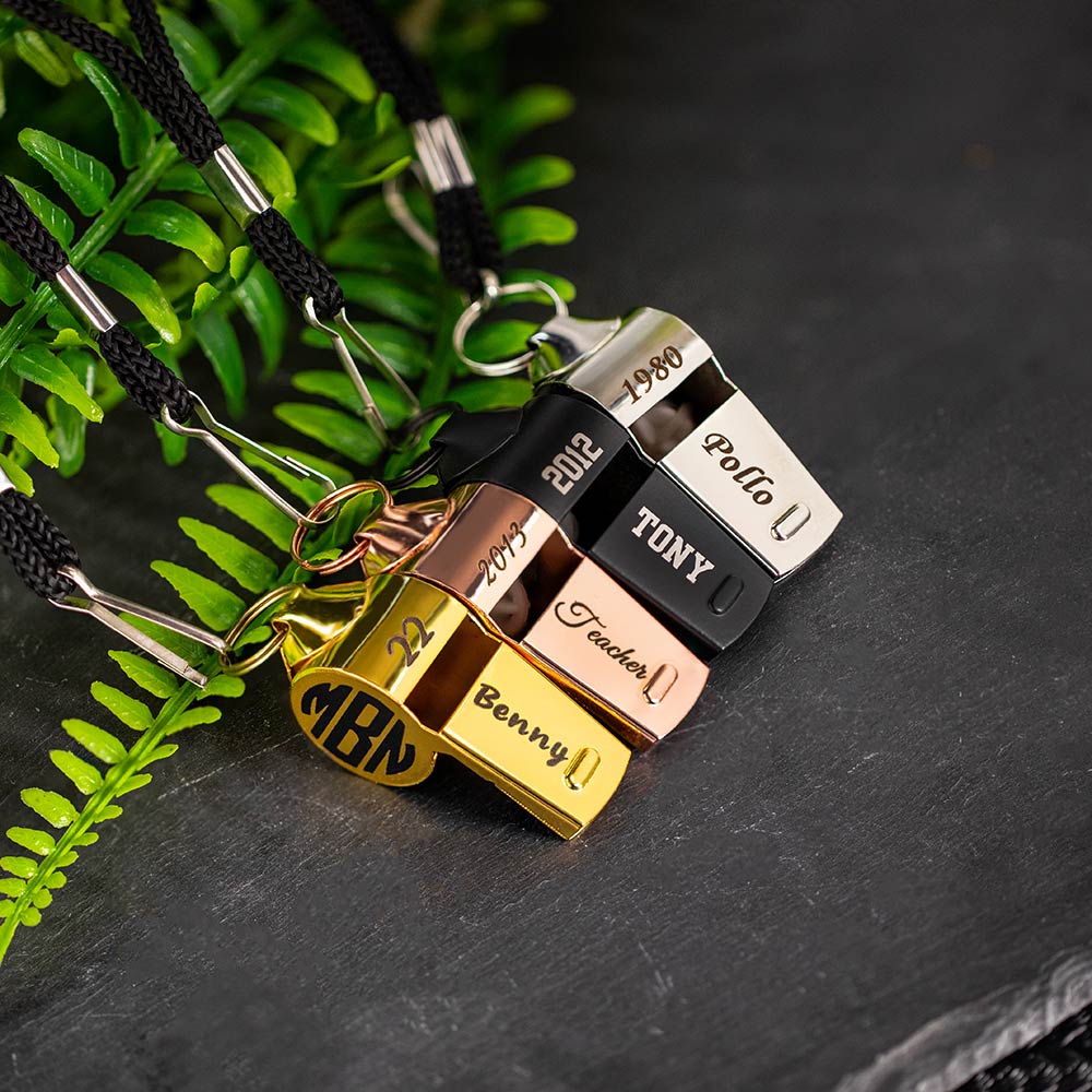 Personalized Whistle Necklaces, Engraved Stainless Steel Whistle Necklaces, Outdoor Whistle Necklaces, Teacher/Coach/ Sports Referee Gifts