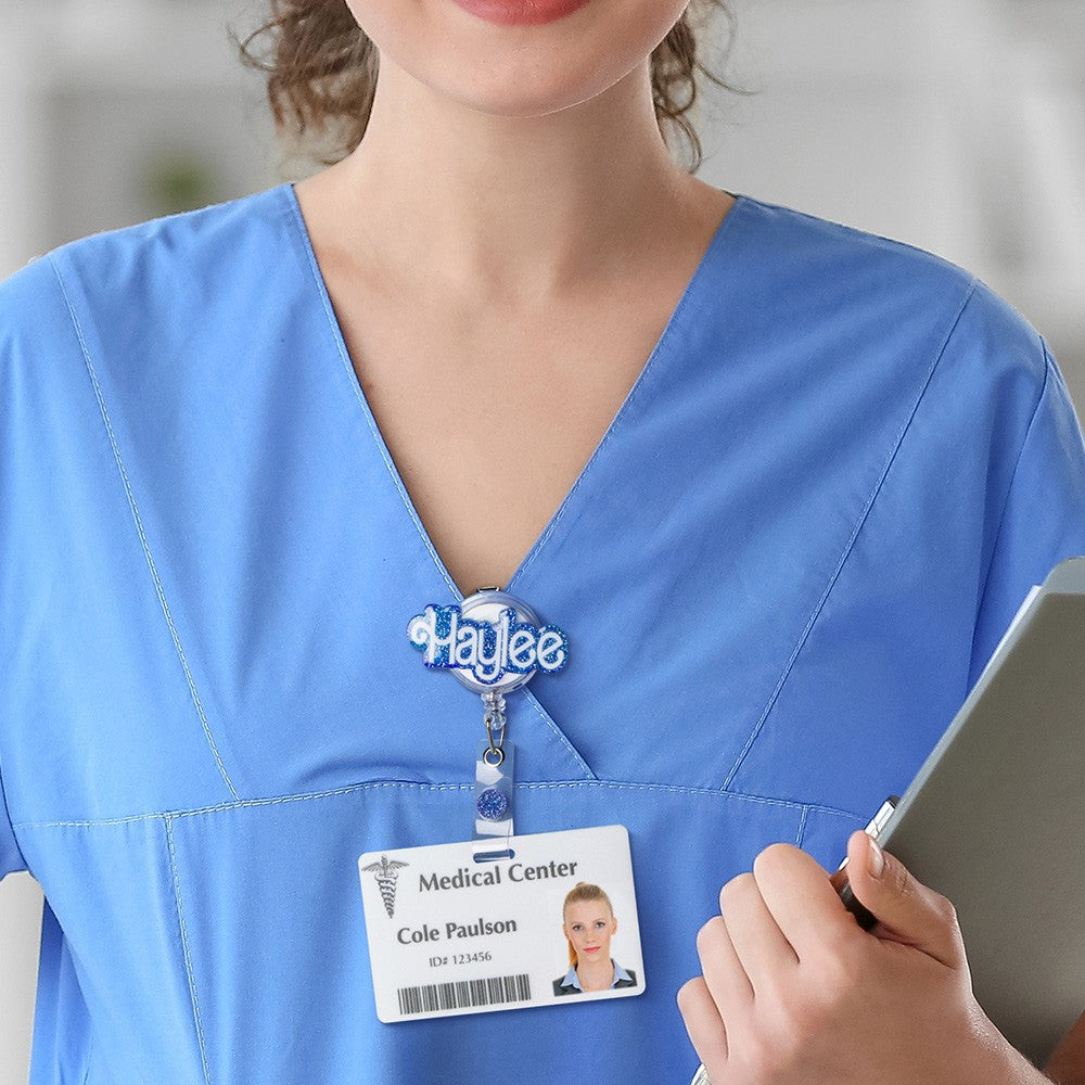 Personalized Name Badge Reel, Custom Pink Doll Font Tags, Acrylic Accessory, Nurses Week Gifts, Gift for Doctors/Medical Students/Teachers