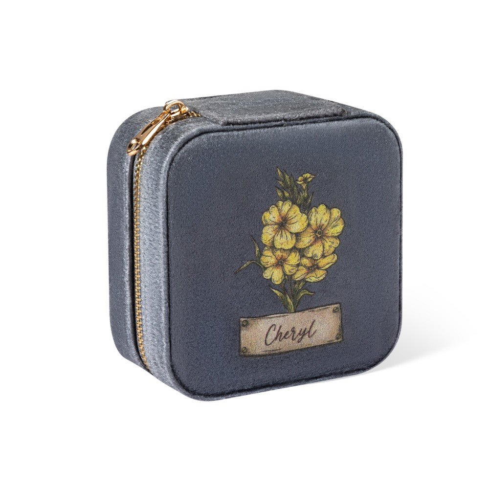 Personalized Birth Flower Velvet Jewelry Case, Custom Name Travel Jewelry Box, Bridal Party Favor, Birthday/Wedding/Anniversary Gift for Women