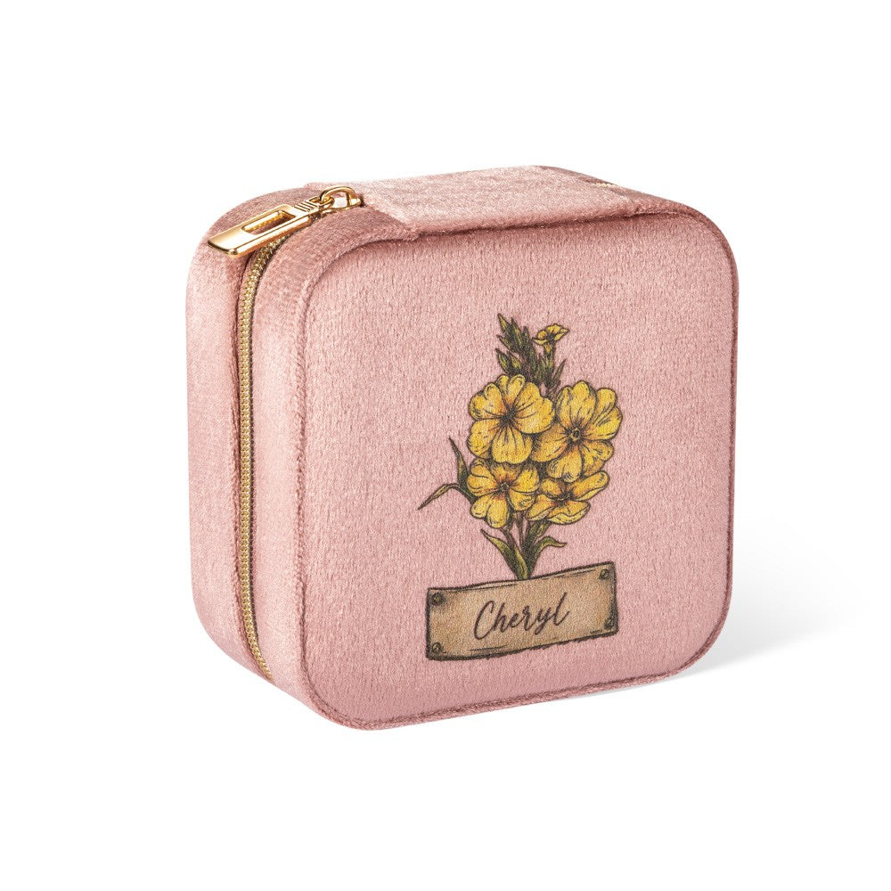 Personalized Birth Flower Velvet Jewelry Case, Custom Name Travel Jewelry Box, Bridal Party Favor, Birthday/Wedding/Anniversary Gift for Women