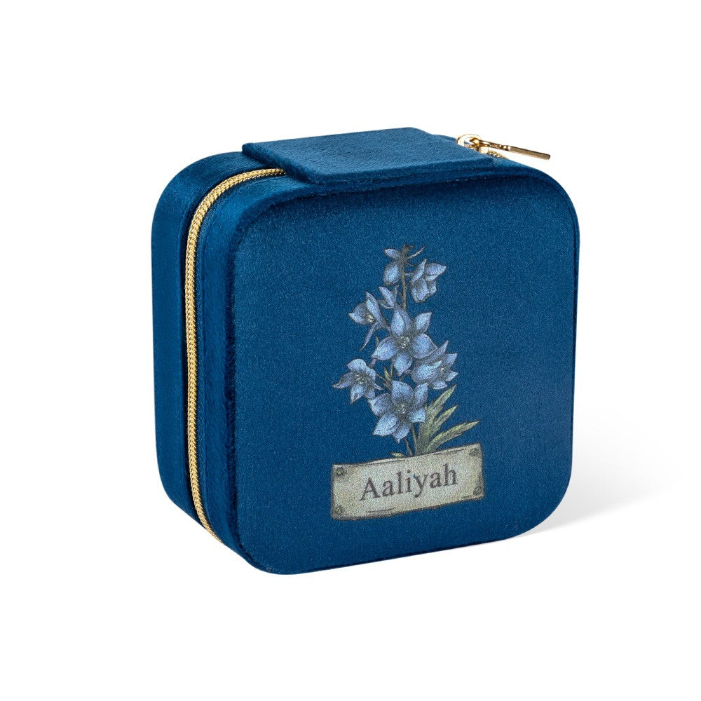 Personalized Birth Flower Velvet Jewelry Case, Custom Name Travel Jewelry Box, Bridal Party Favor, Birthday/Wedding/Anniversary Gift for Women