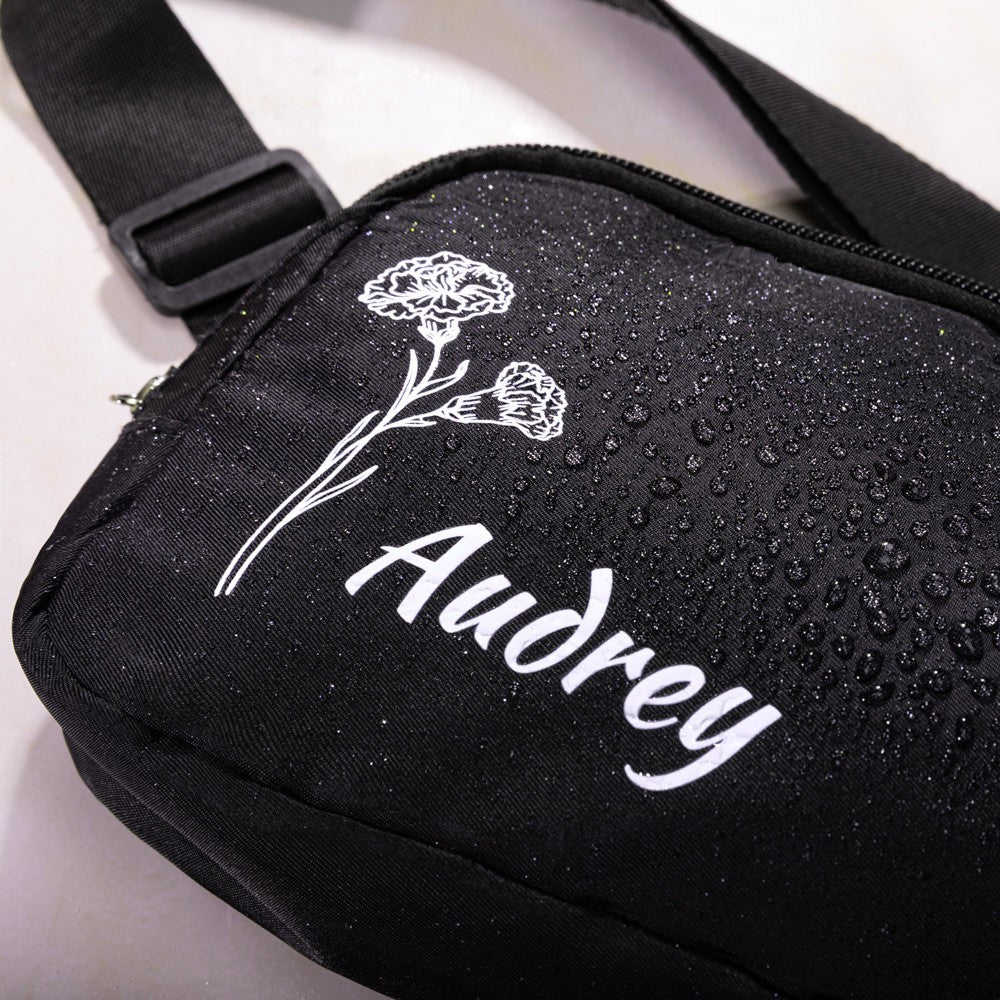 Personalized Birth Flower Waist Belt Bag with Name, Waist Pack with Adjustable Strap, Fanny Bag for Travel/Running/Hiking/Walking, Gift for Women