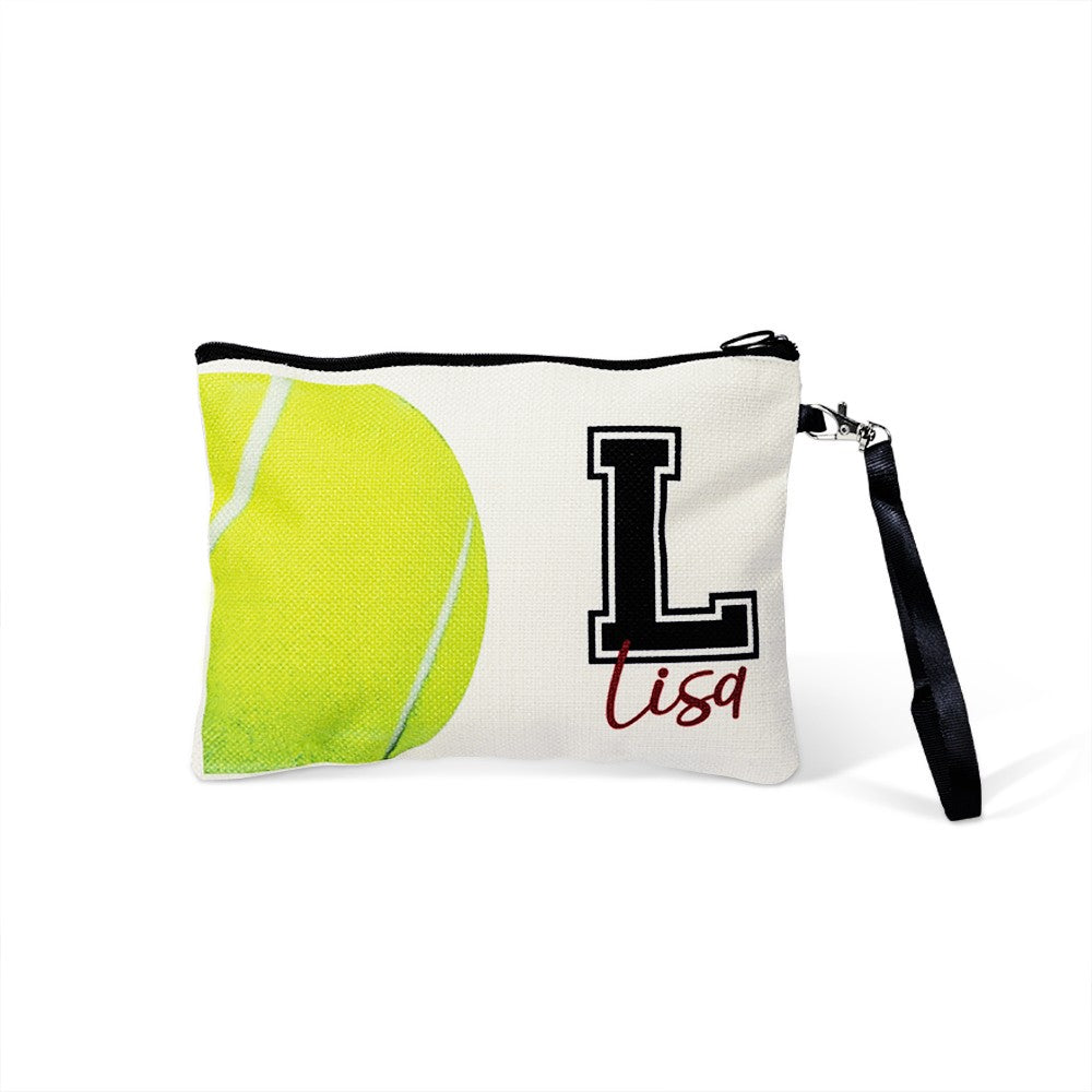 Personalized Name & Initial Sport Makeup Bag, Volleyball/Tennis/Football Bag, Portable Toiletry Bag with Wrist Strap, Gift for Team/Coach/Sport Lover