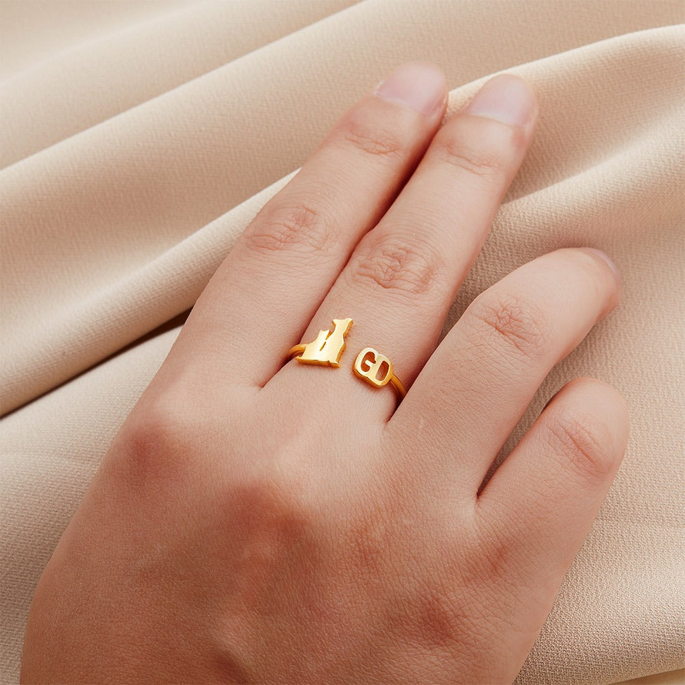 Personalized Pet Initial Ring, Open Letter Ring, Custom Dog Mom Gift, Cat/Horse/Rabbit/Bird/Fish Ring for Women, Memorial Jewelry, Gift for Pet Loss