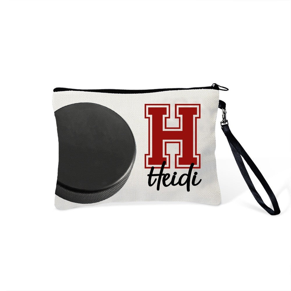 Personalized Name & Initial Sport Makeup Bag, Volleyball/Tennis/Football Bag, Portable Toiletry Bag with Wrist Strap, Gift for Team/Coach/Sport Lover