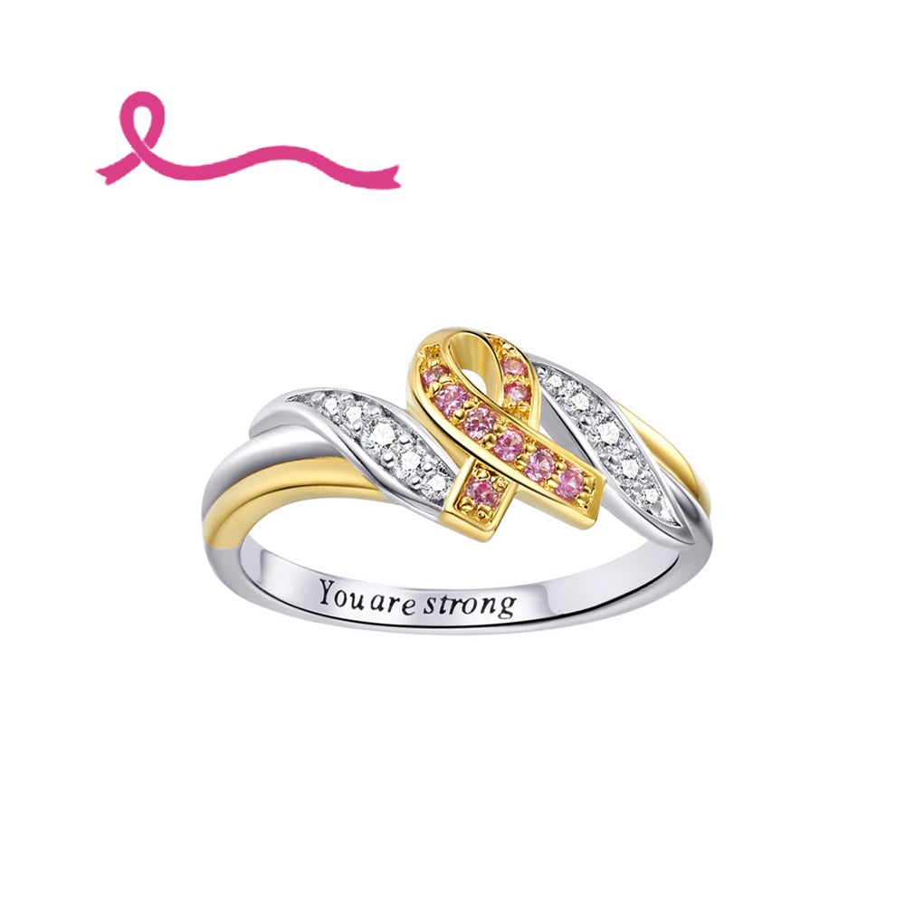 Custom I Am Enough to Defeat Breast Cancer Ring, Breast Cancer Awareness Ribbon Ring, Cancer Encouragement Gift, Cancer Survivor Ring Gifts for Women