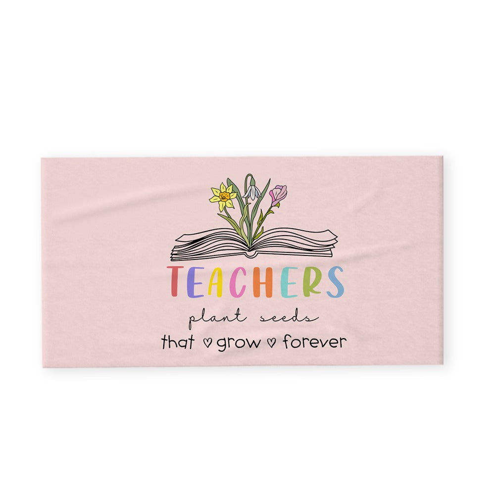 Personalized Birth Flower Beach Towel, Teacher Plant Seeds That Grow Forever Beach Towel, Teacher's Book Soft Towel, Appreciation Gift for Teachers