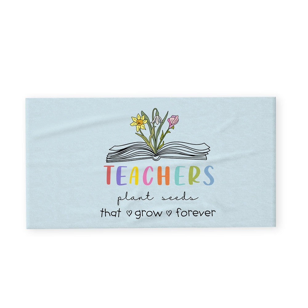 Personalized Birth Flower Beach Towel, Teacher Plant Seeds That Grow Forever Beach Towel, Teacher's Book Soft Towel, Appreciation Gift for Teachers